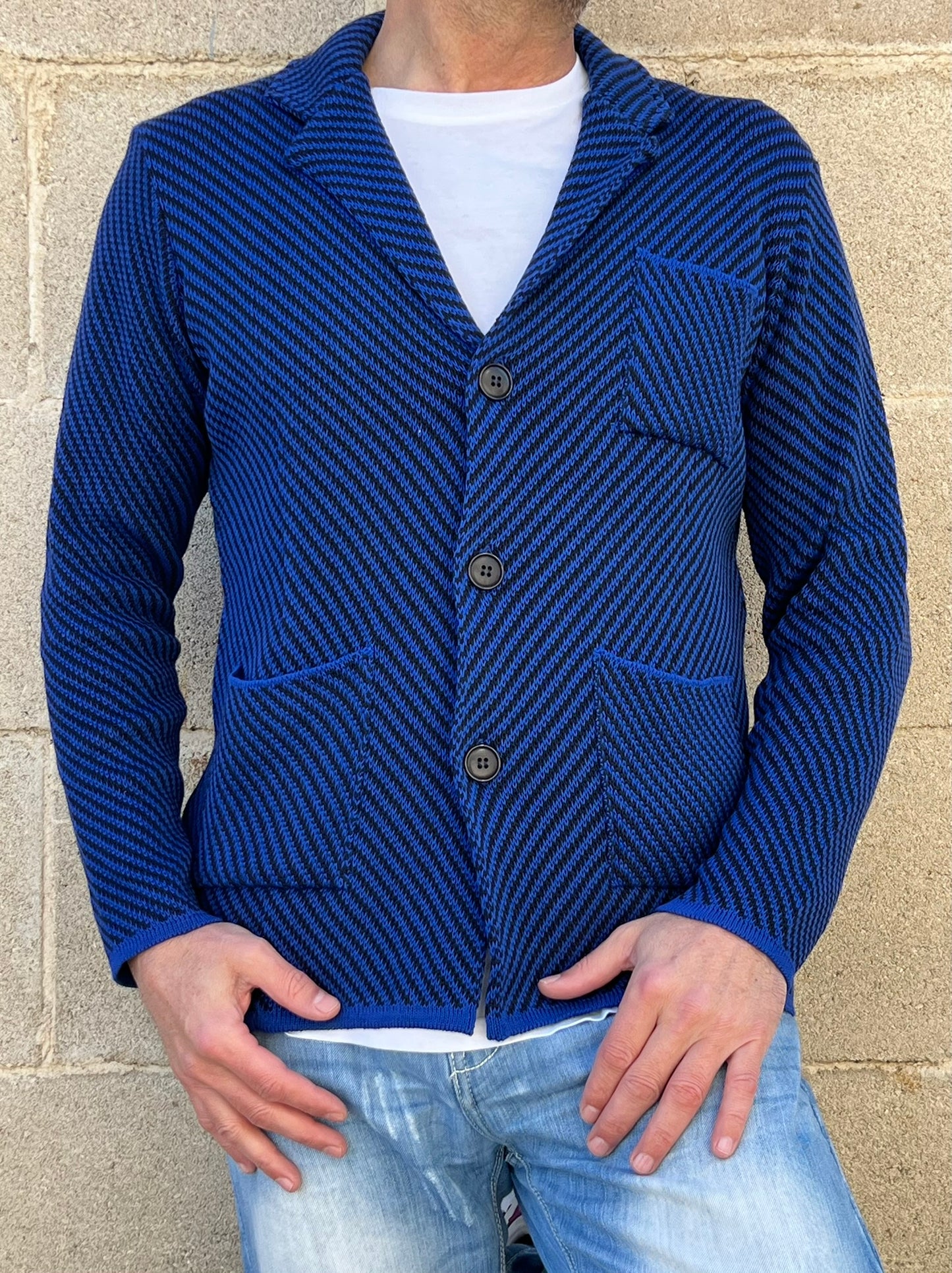 CARDIGAN UOMO 100% COTONE MOTIVO A SPIGA DOPPIO PETTO SARTORIALE MADE IN ITALY