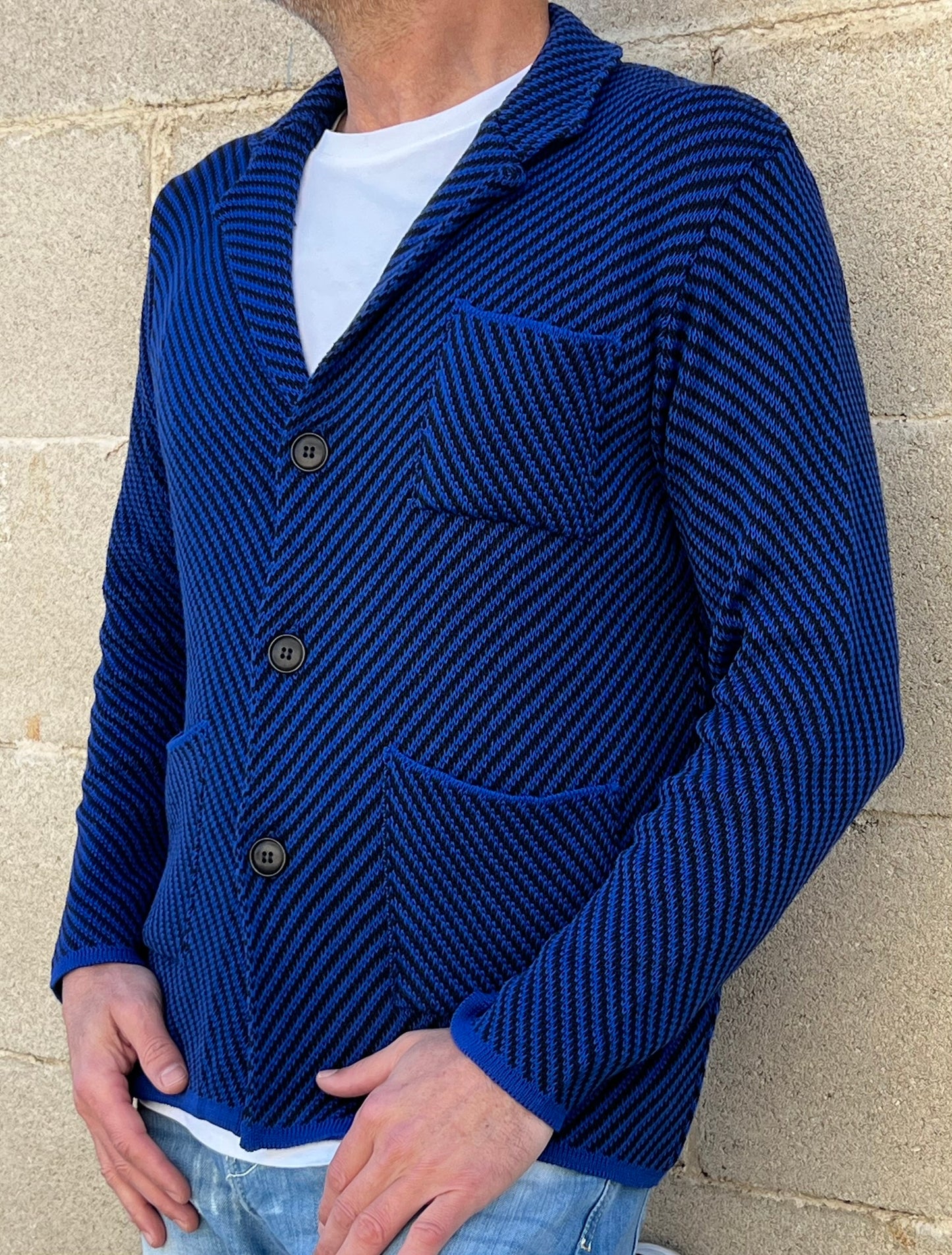 CARDIGAN UOMO 100% COTONE MOTIVO A SPIGA DOPPIO PETTO SARTORIALE MADE IN ITALY