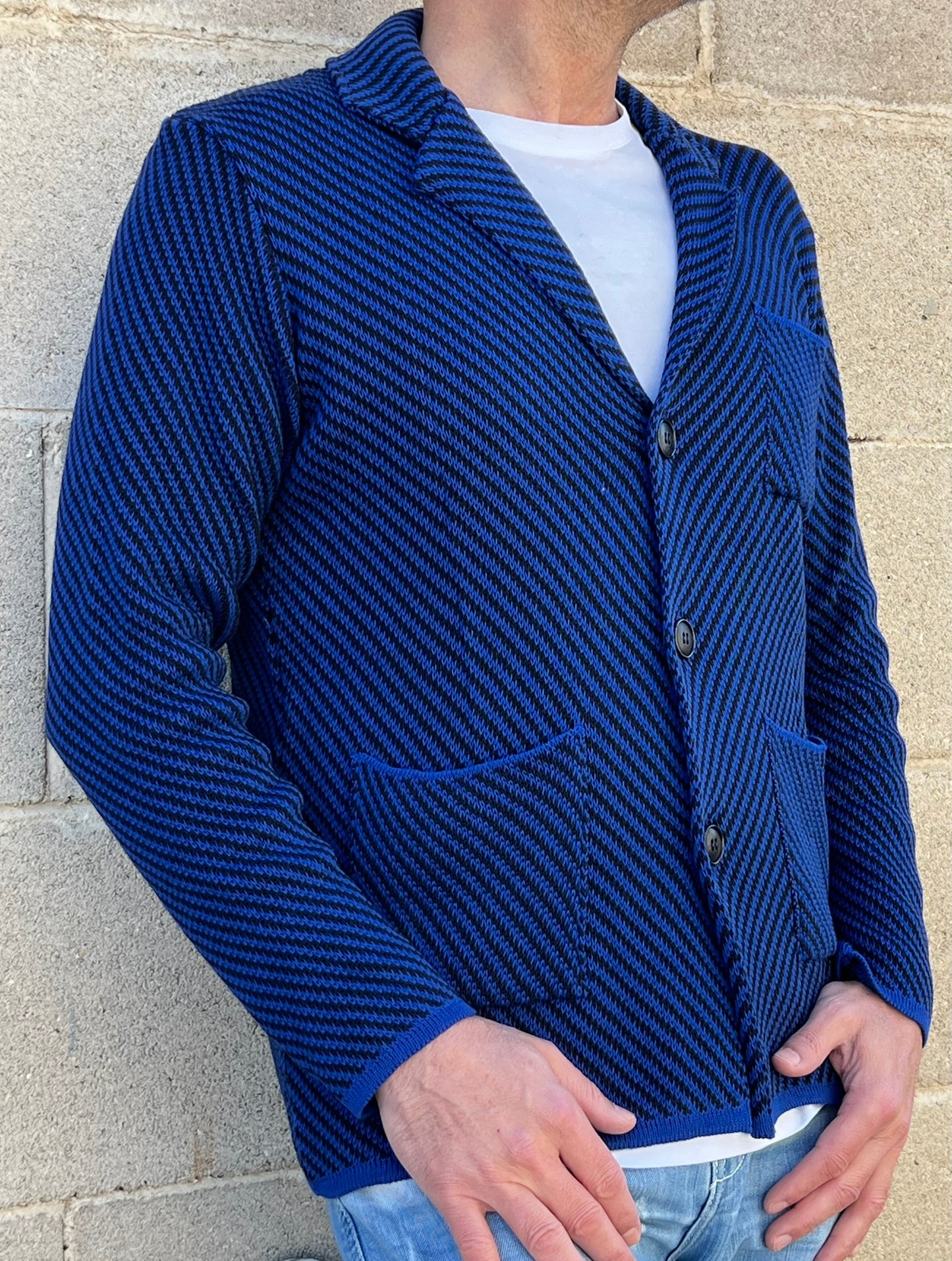 CARDIGAN UOMO 100% COTONE MOTIVO A SPIGA DOPPIO PETTO SARTORIALE MADE IN ITALY