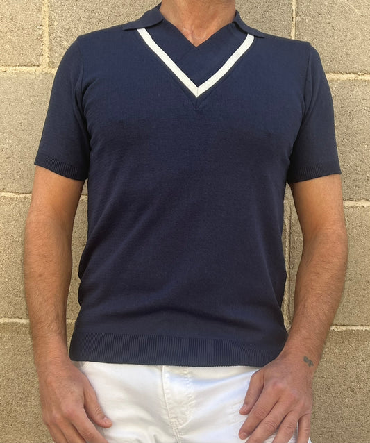 POLO UOMO COTONE CON RIGHINO BIANCO MANICA CORTA MAGLIERIA MADE IN ITALY