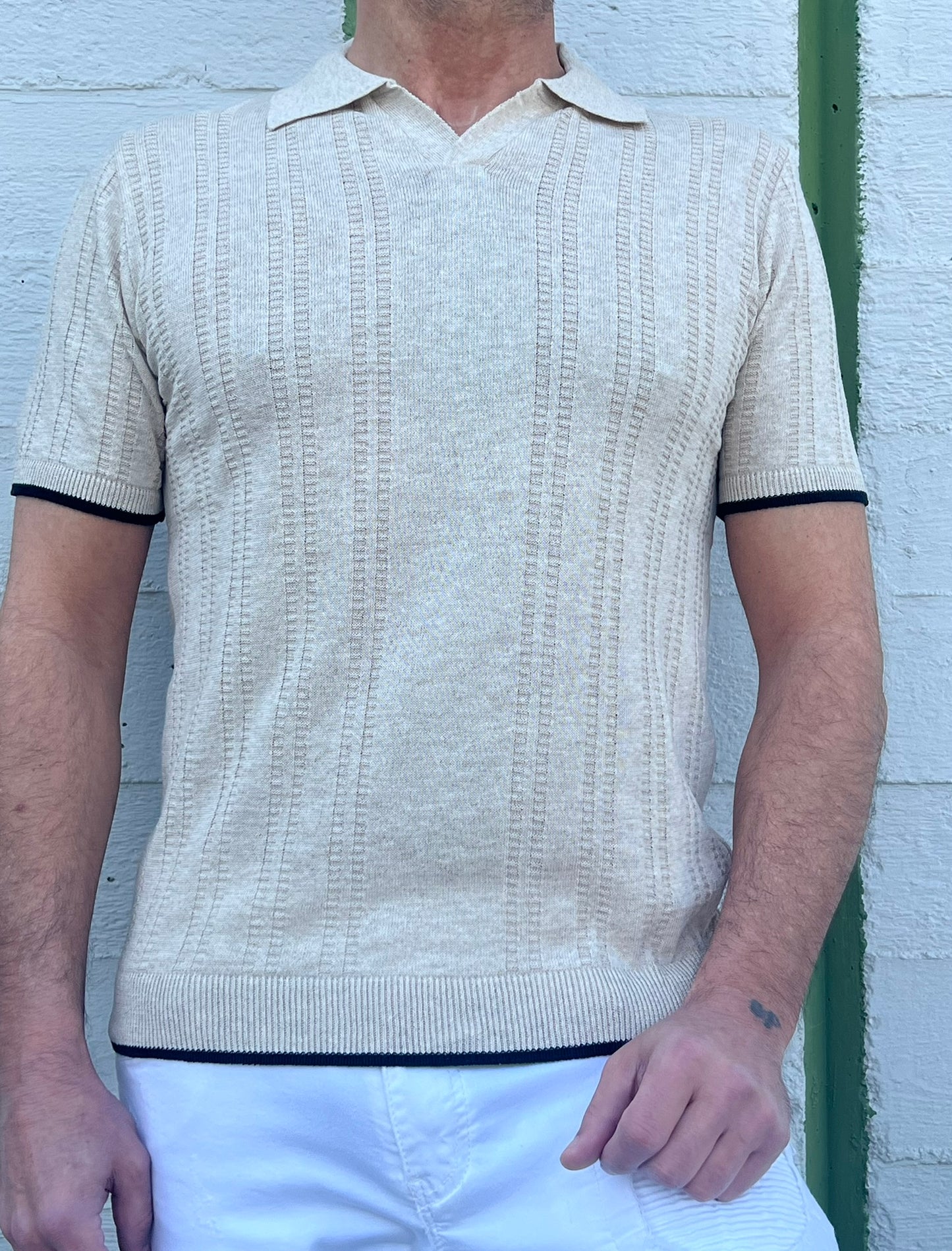 POLO UOMO COTONE CON RIGHINO A CONTRASTO MANICA CORTA MAGLIERIA 100% MADE IN ITALY