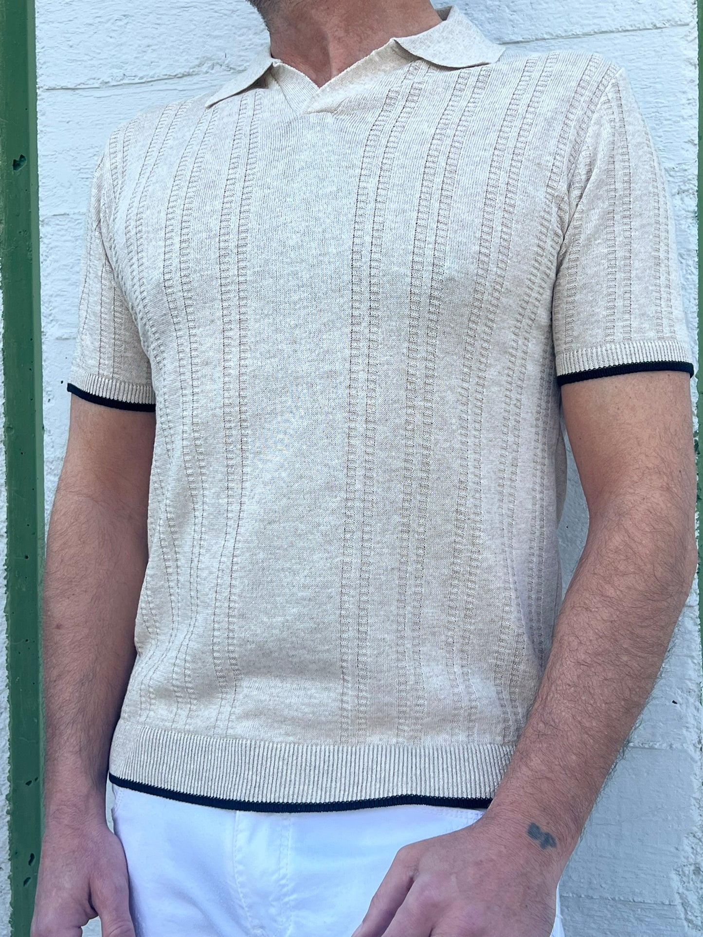 POLO UOMO COTONE CON RIGHINO A CONTRASTO MANICA CORTA MAGLIERIA 100% MADE IN ITALY