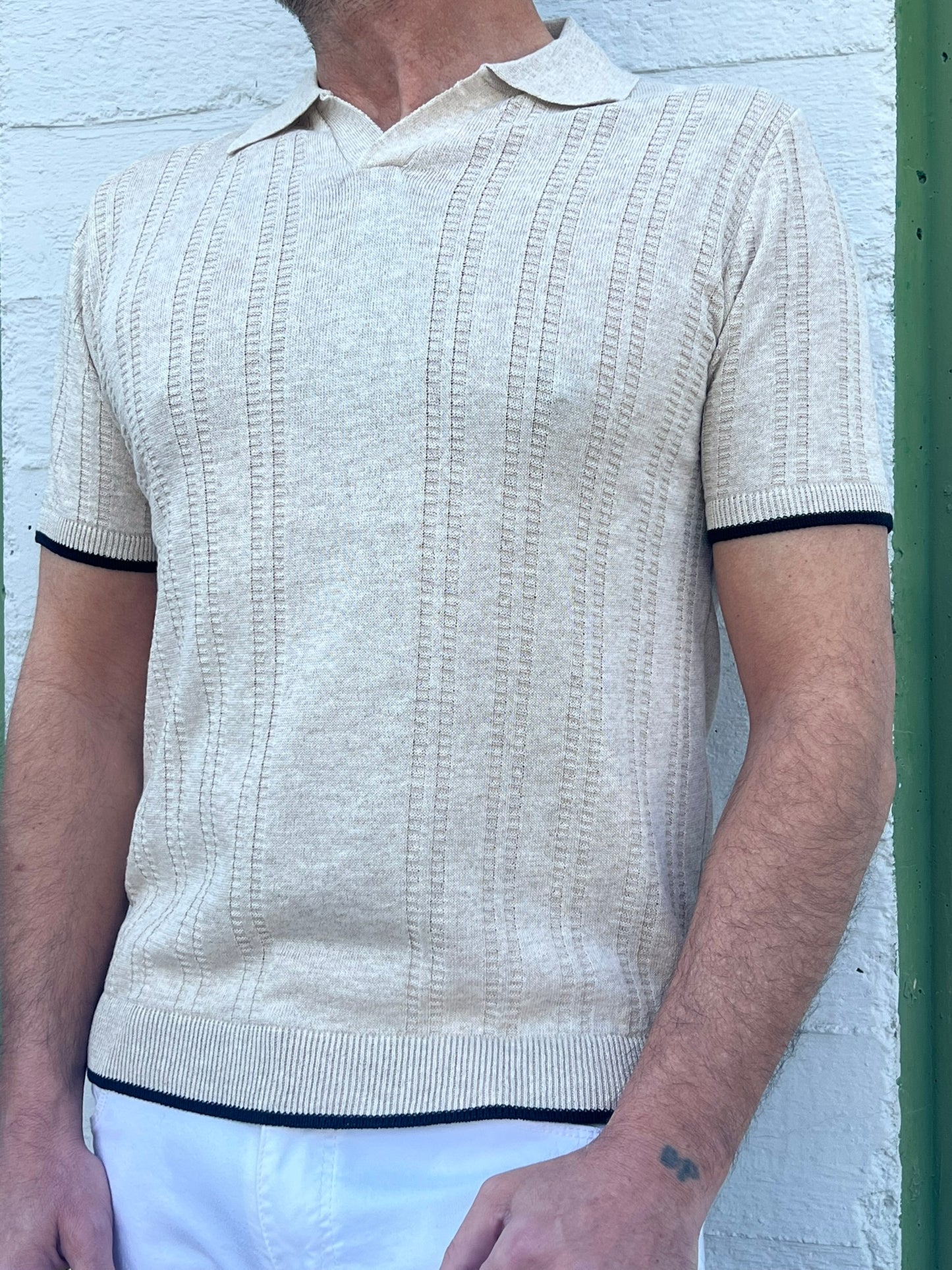 POLO UOMO COTONE CON RIGHINO A CONTRASTO MANICA CORTA MAGLIERIA 100% MADE IN ITALY