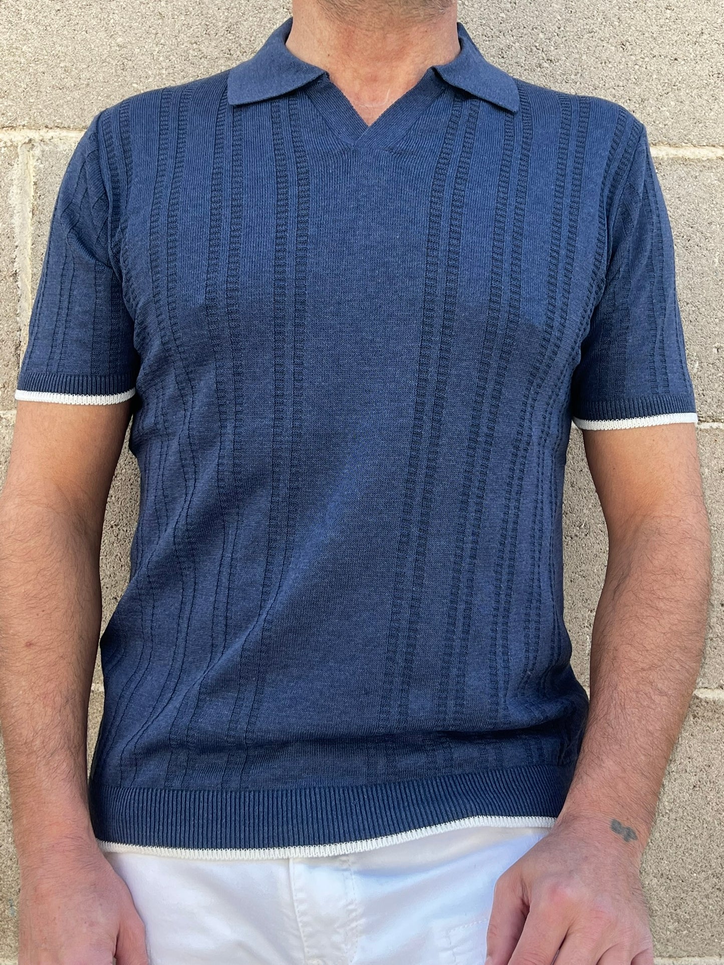 POLO UOMO COTONE CON RIGHINO A CONTRASTO MANICA CORTA MAGLIERIA 100% MADE IN ITALY