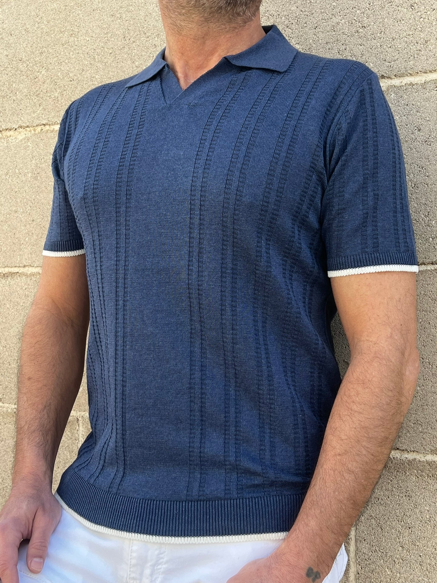 POLO UOMO COTONE CON RIGHINO A CONTRASTO MANICA CORTA MAGLIERIA 100% MADE IN ITALY