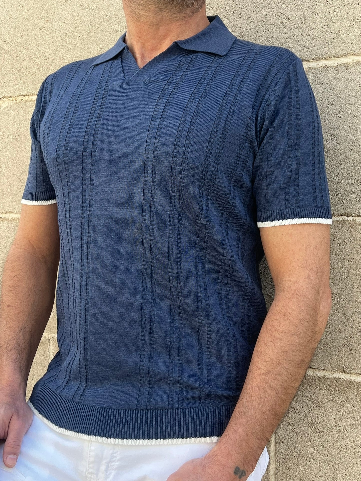 POLO UOMO COTONE CON RIGHINO A CONTRASTO MANICA CORTA MAGLIERIA 100% MADE IN ITALY