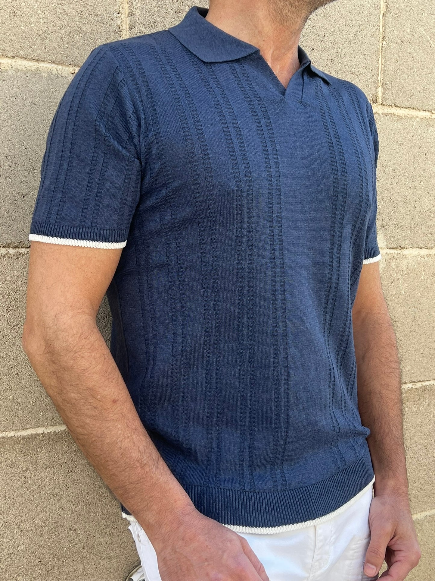 POLO UOMO COTONE CON RIGHINO A CONTRASTO MANICA CORTA MAGLIERIA 100% MADE IN ITALY