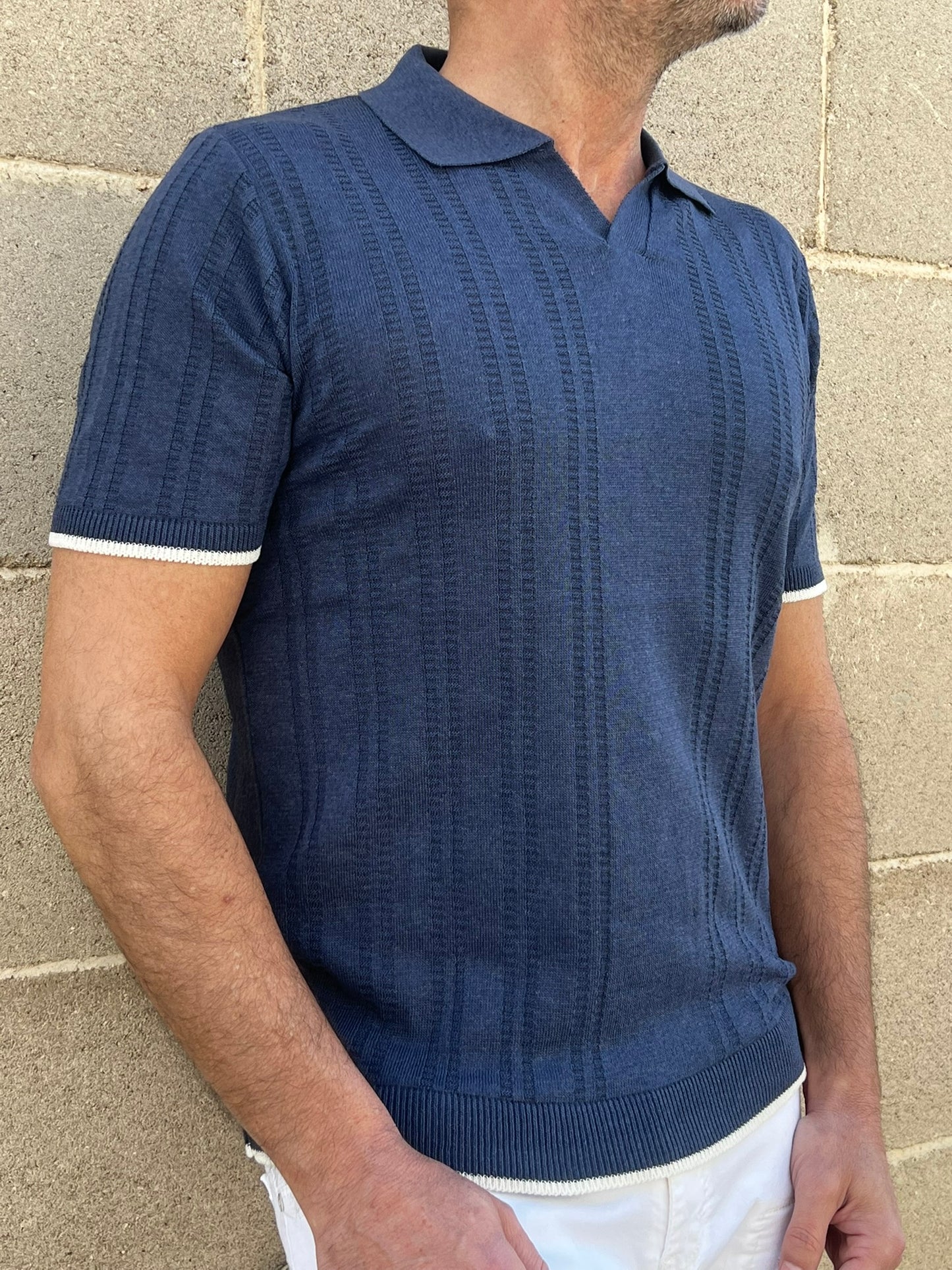 POLO UOMO COTONE CON RIGHINO A CONTRASTO MANICA CORTA MAGLIERIA 100% MADE IN ITALY