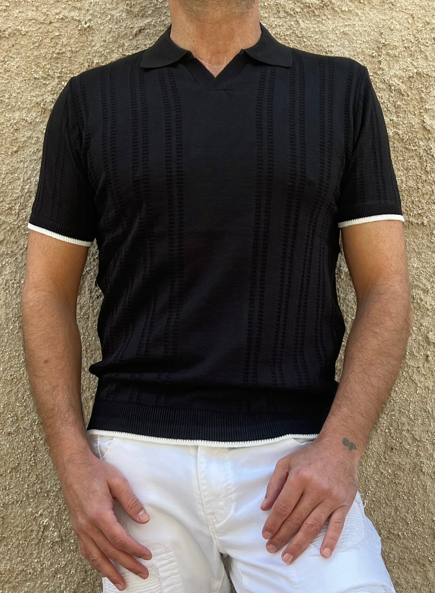 POLO UOMO COTONE CON RIGHINO A CONTRASTO MANICA CORTA MAGLIERIA 100% MADE IN ITALY