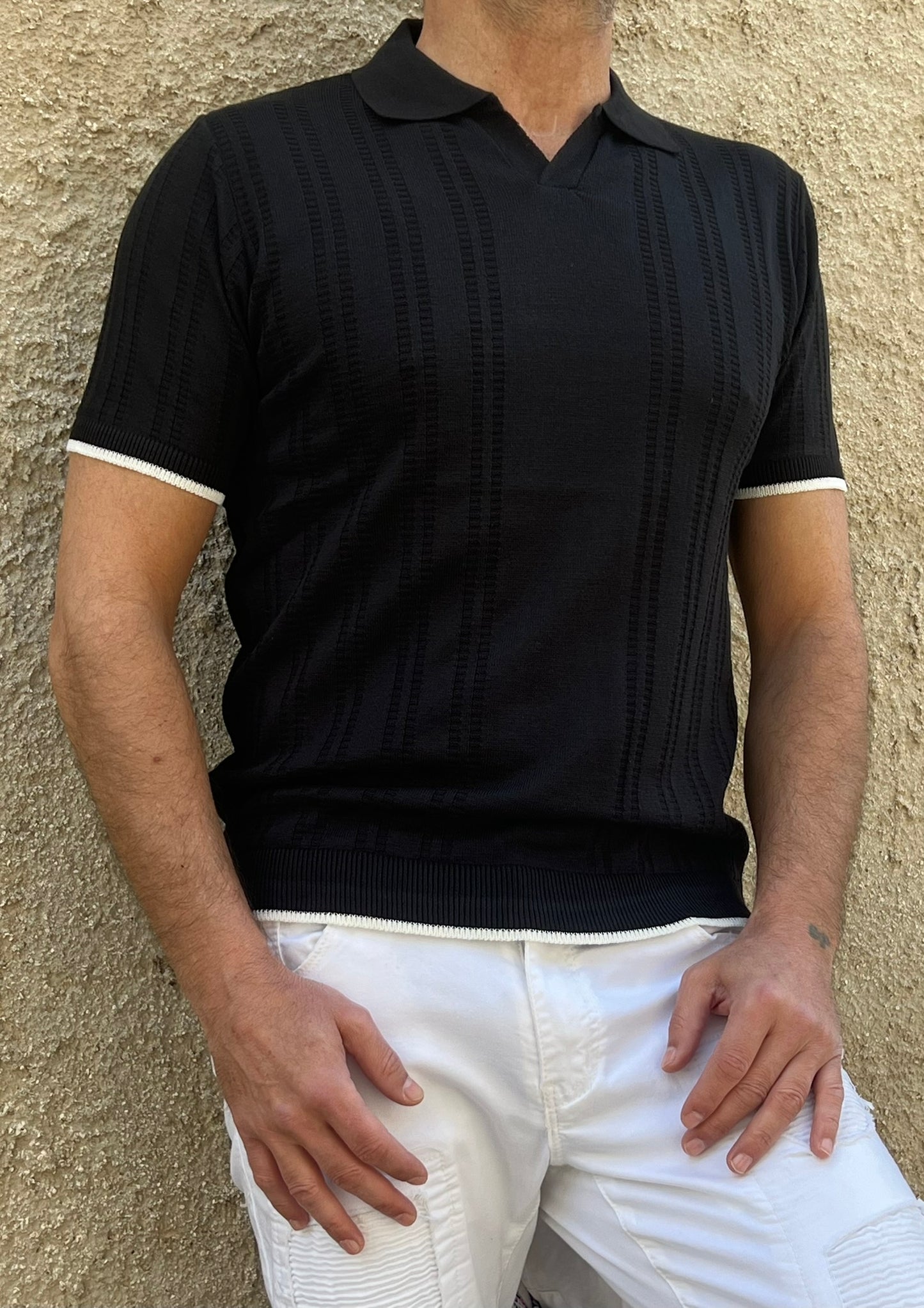POLO UOMO COTONE CON RIGHINO A CONTRASTO MANICA CORTA MAGLIERIA 100% MADE IN ITALY