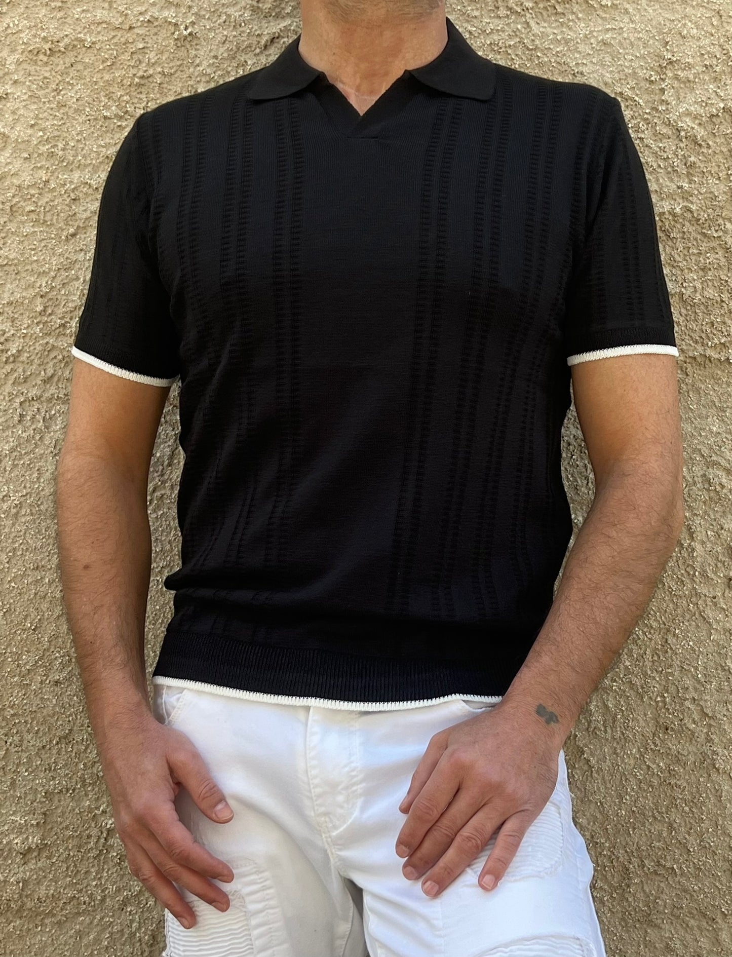 POLO UOMO COTONE CON RIGHINO A CONTRASTO MANICA CORTA MAGLIERIA 100% MADE IN ITALY