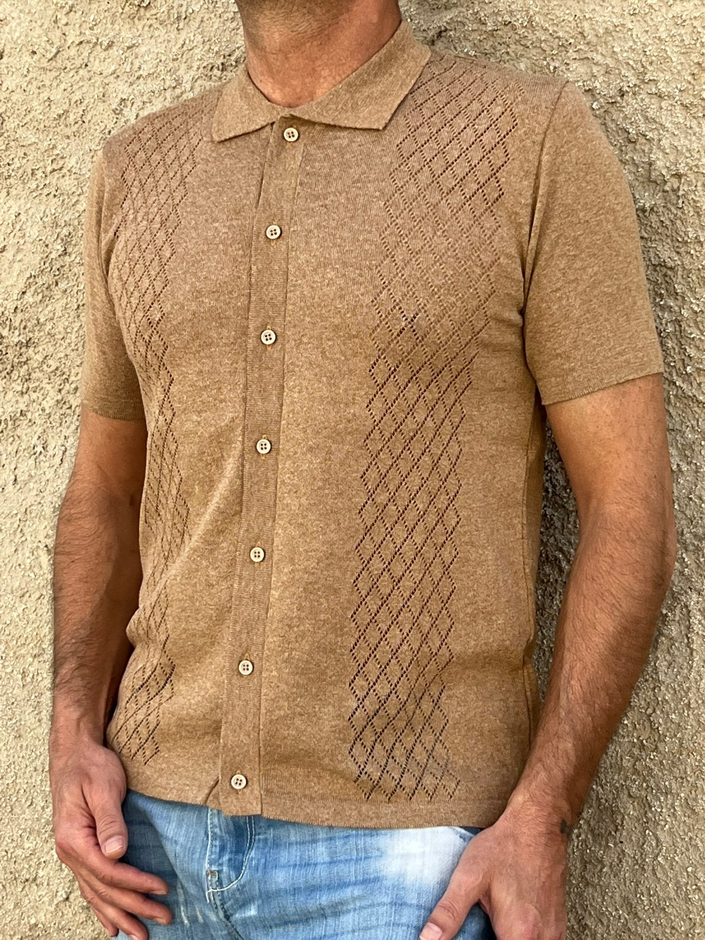 POLO CAMICIA UOMO COTONE CON BOTTONI MANICA CORTA MAGLIERIA 100% MADE IN ITALY