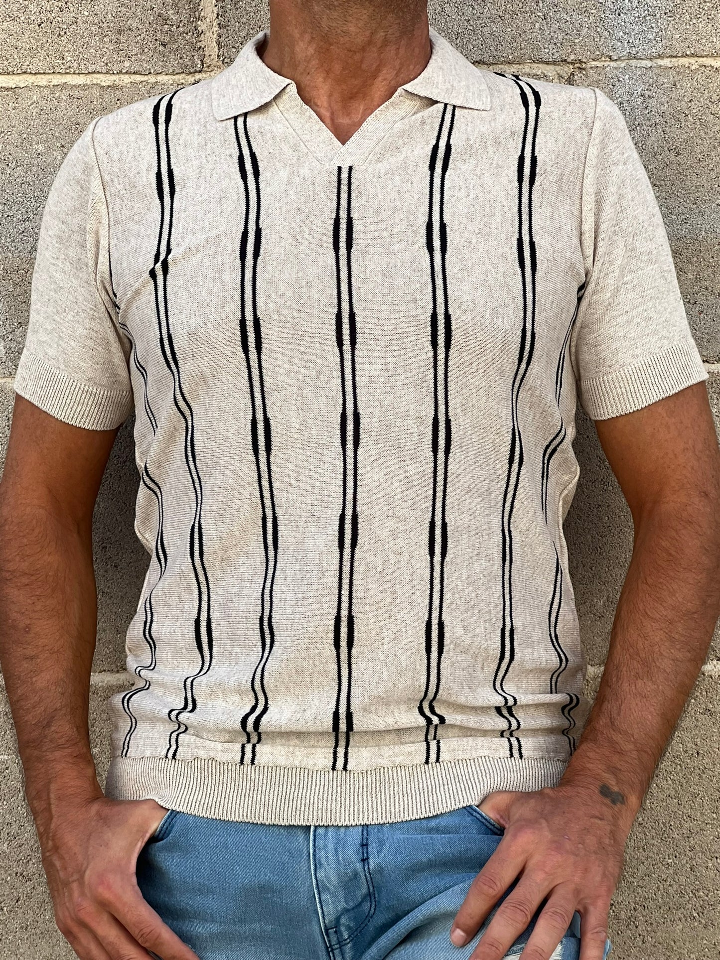 POLO UOMO COTONE MANICA CORTA MAGLIA RIGATA MAGLIERIA PRODOTTA IN ITALIA