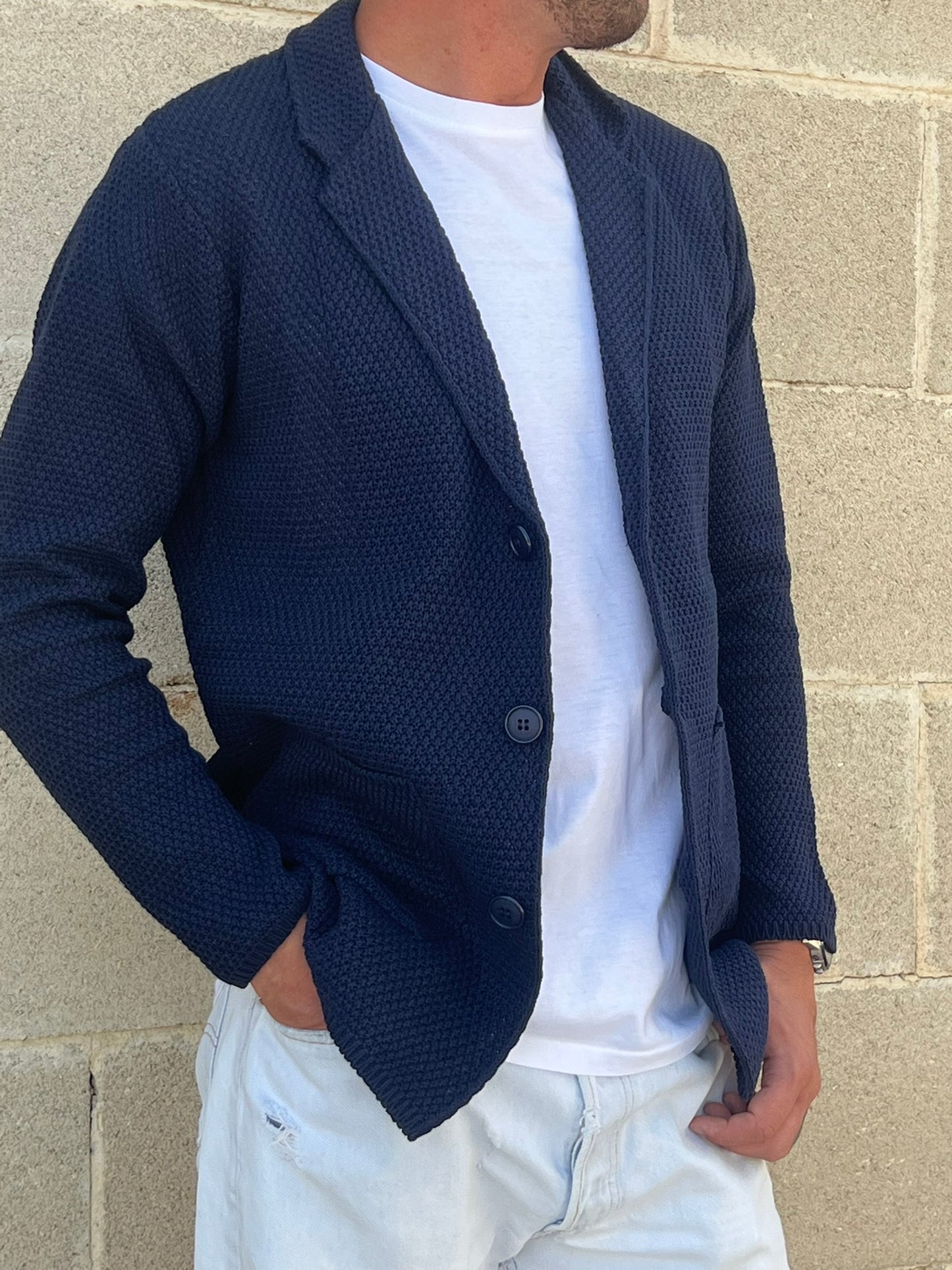 GIACCA CARDIGAN BLAZER SLIM UOMO COTONE LINKS MAGLIERIA 100% MADE IN ITALY