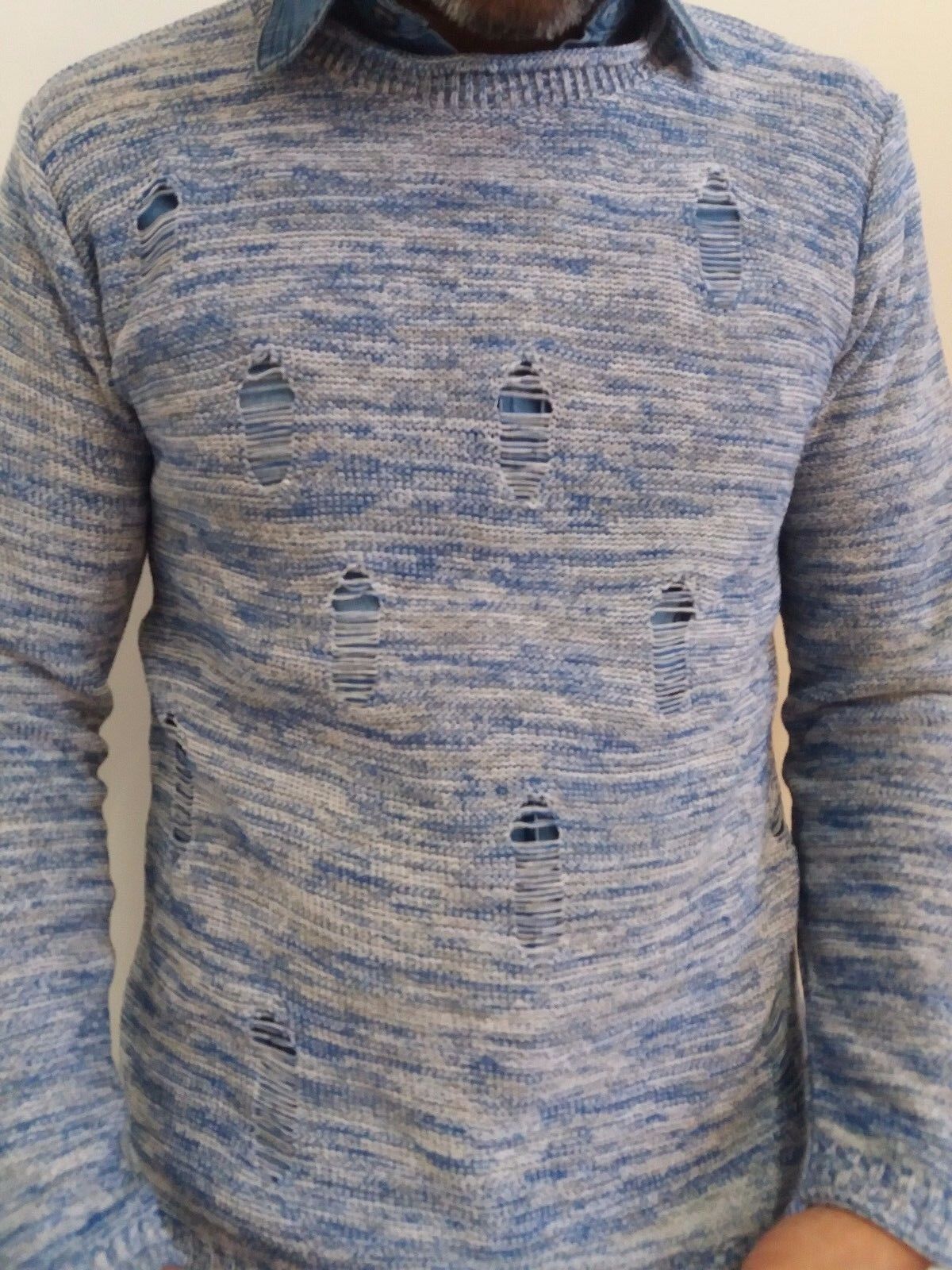 MAGLIA A MANICA LUNGA COTONE CON SMAGLIATURE 100% MADE IN ITALY - Pasqualejimmy