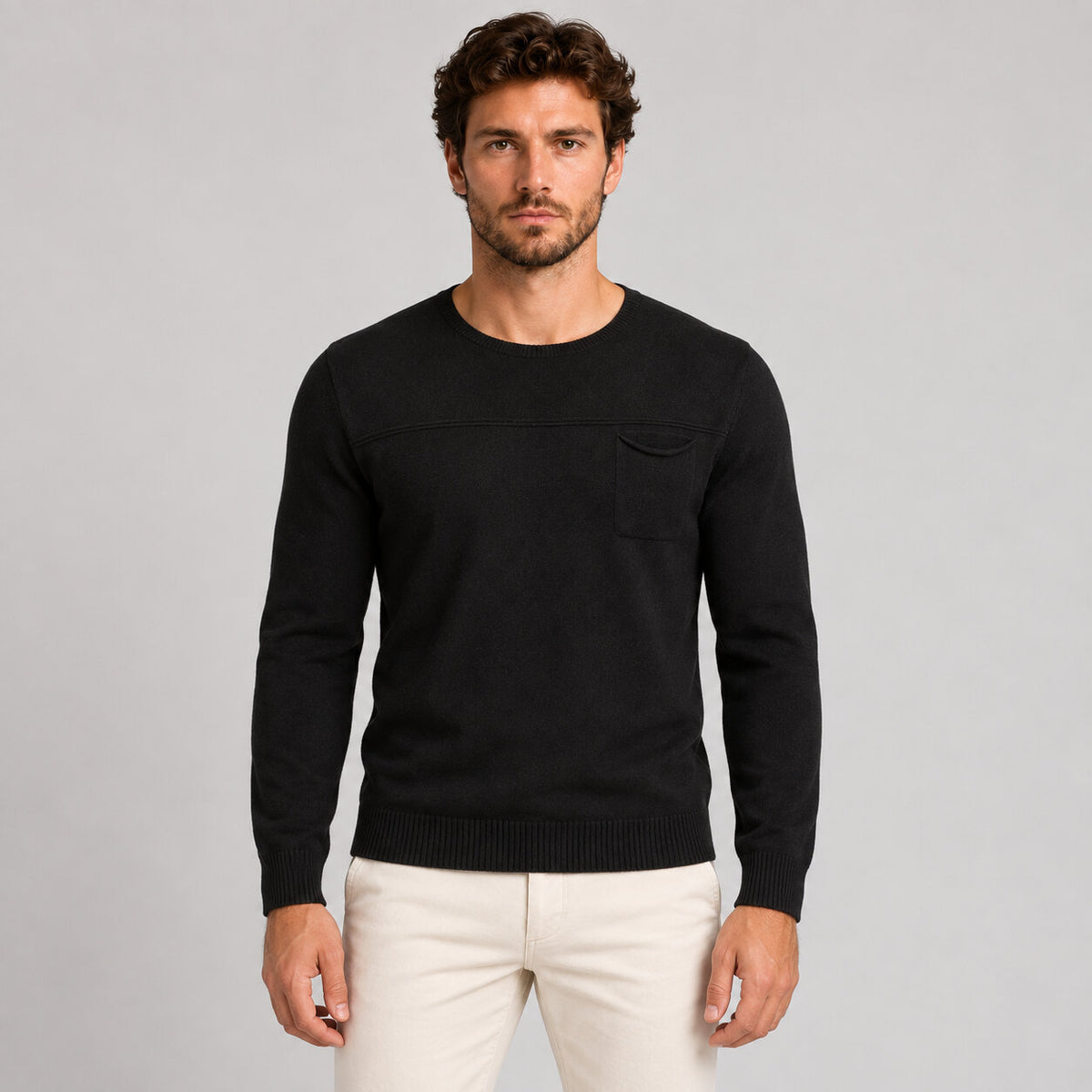 Maglia da uomo in cotone, con taschino, manica lunga — Pasquale Jimmy