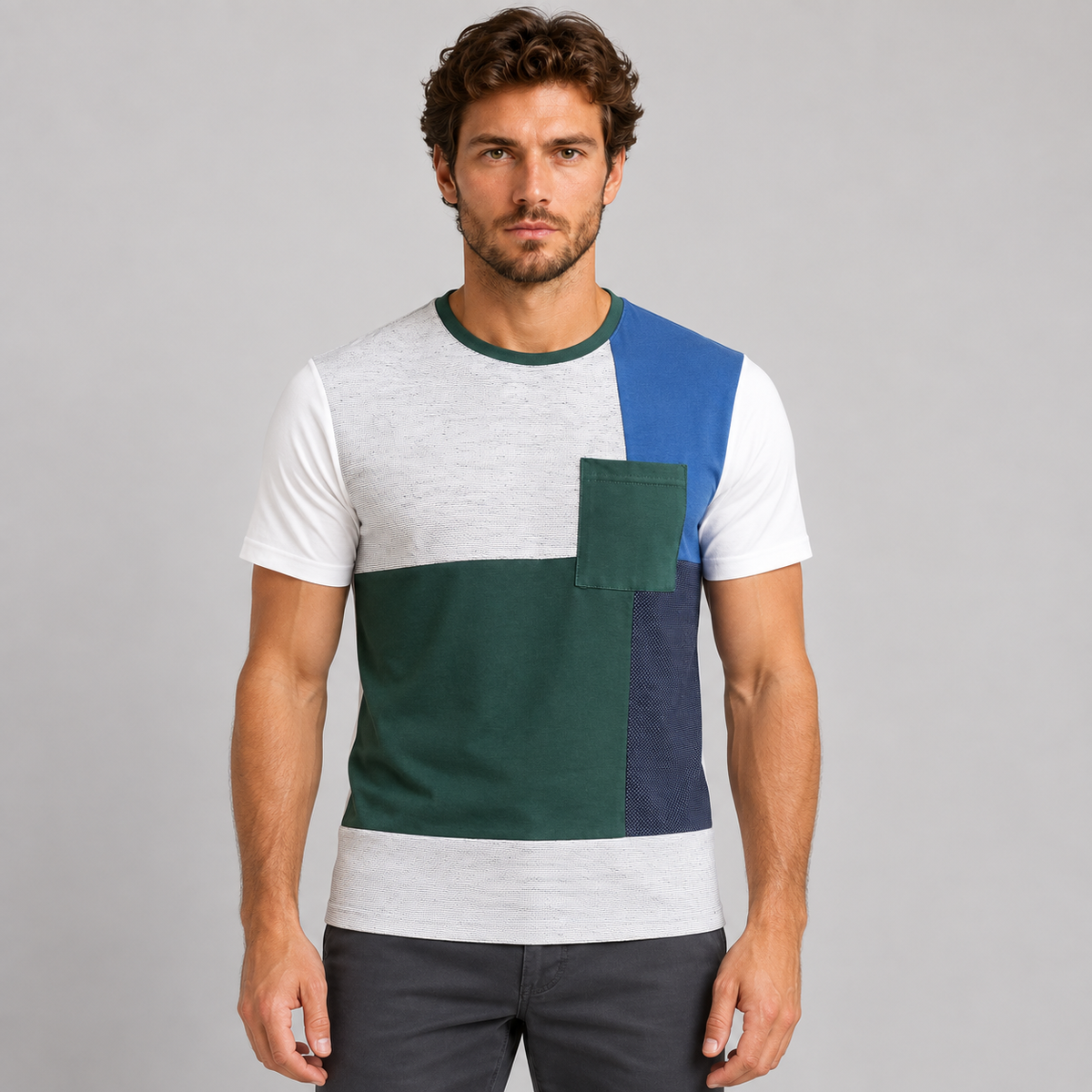 HERREN T-SHIRT SLIM FIT KURZARM-SHIRT 100% BAUMWOLLE MADE IN ITALY