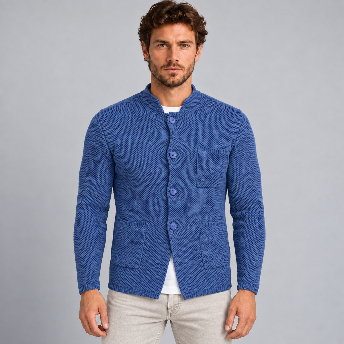 CARDIGAN UOMO COTONE CON COLLETTO COREANO 100% MADE IN ITALY