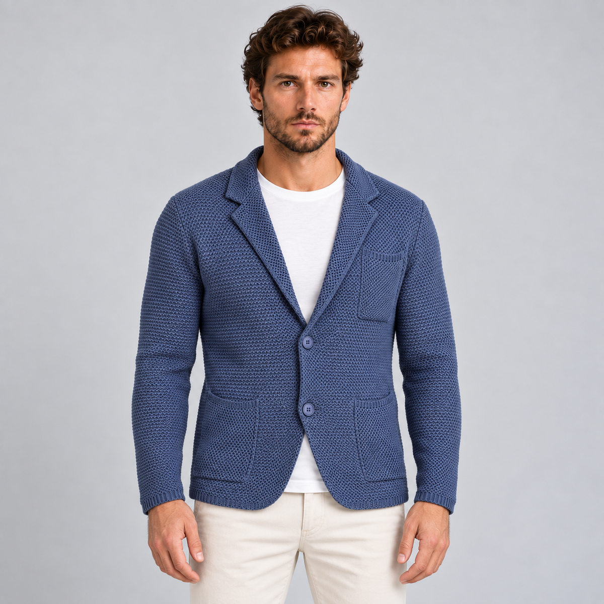 HERRENJACKE AUS BAUMWOLLE MIT WABENSTRUKTUR CARDIGAN STRICKWAREN MADE IN ITALY