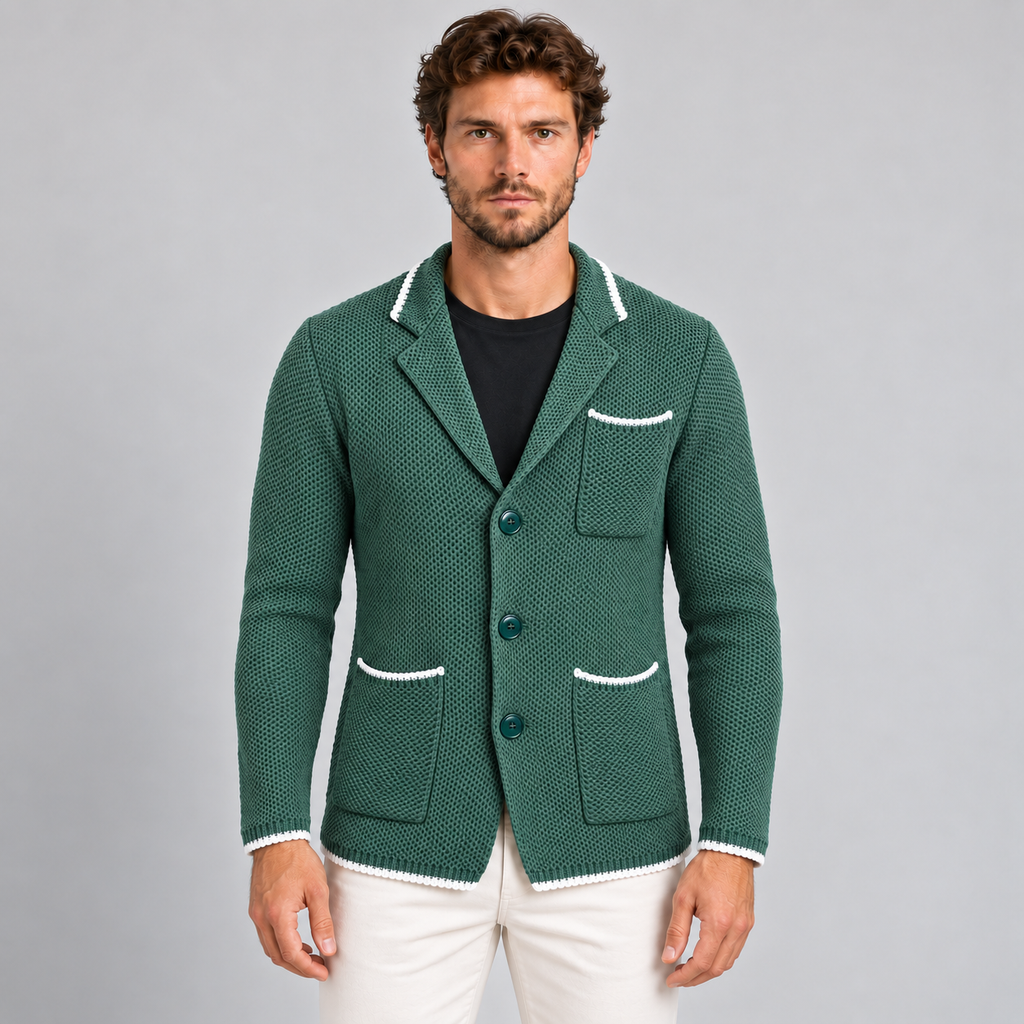 MEN'S 100% COTTON HONEYCOMB KNIT DOUBLE-BREASTED SARTORIAL CARDIGAN 100% MADE IN ITALY