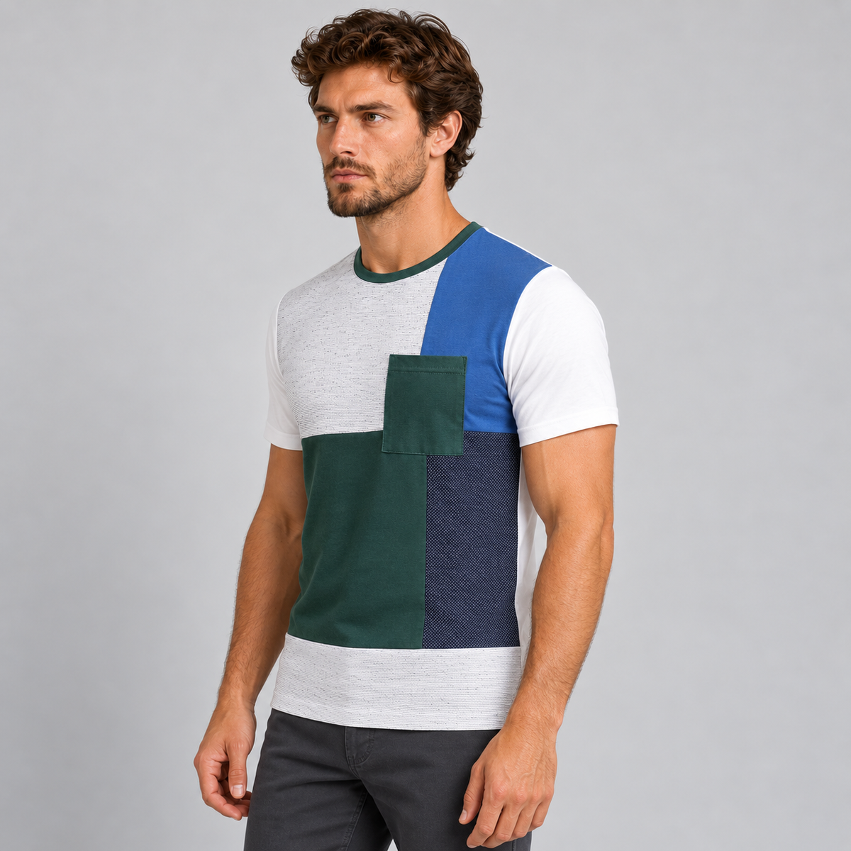 HERREN T-SHIRT SLIM FIT KURZARM-SHIRT 100% BAUMWOLLE MADE IN ITALY