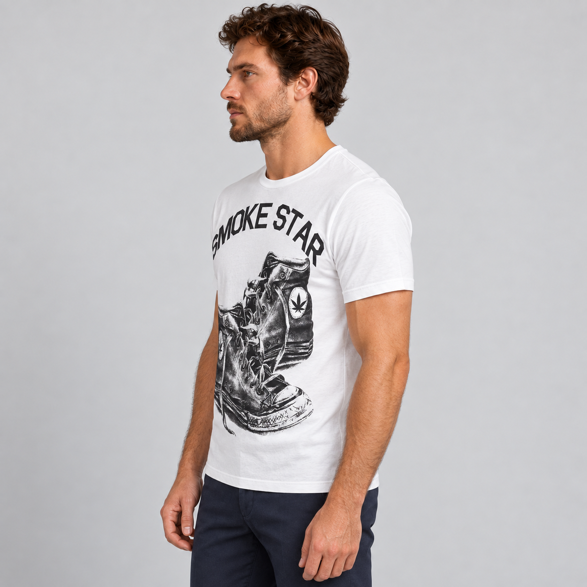 HERREN-T-SHIRT MIT SCHUH-PRINT KURZARM-SHIRT 100% BAUMWOLLE MADE IN ITALY