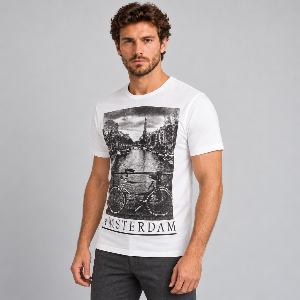T-SHIRT UOMO  STAMPA  AMSTERDAM MAGLIETTA MANICA CORTA 100%COTONE  MADE IN ITALY