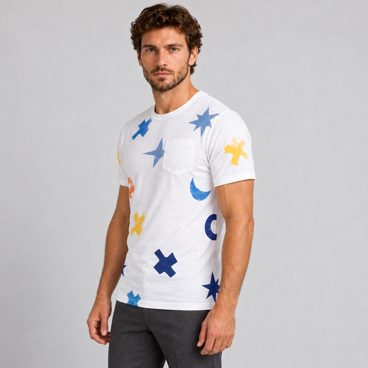 HERREN-T-SHIRT KURZARM-SHIRT 100 % BAUMWOLLE MADE IN ITALY
