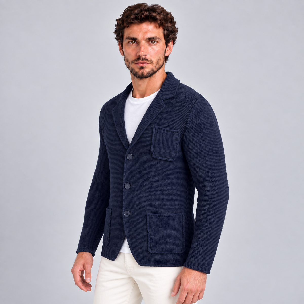 GIACCA UOMO COTONE BLAZER CARDIGAN LAVORATO A MAGLIA SLIM FIT