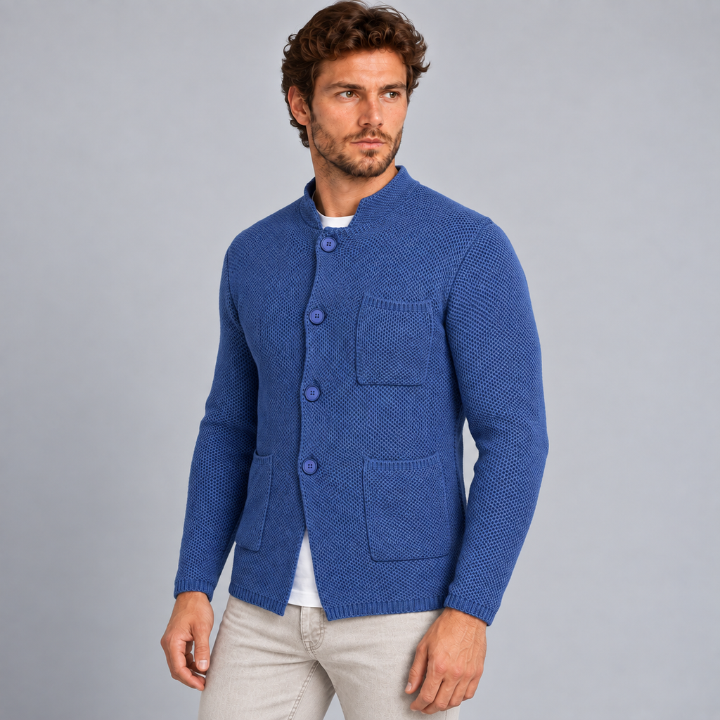 CARDIGAN UOMO COTONE CON COLLETTO COREANO 100% MADE IN ITALY