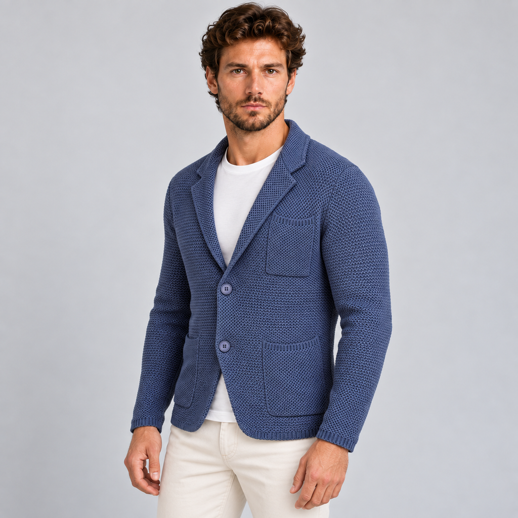 MEN'S COTTON HONEYCOMB KNIT CARDIGAN JACKET MADE IN ITALY