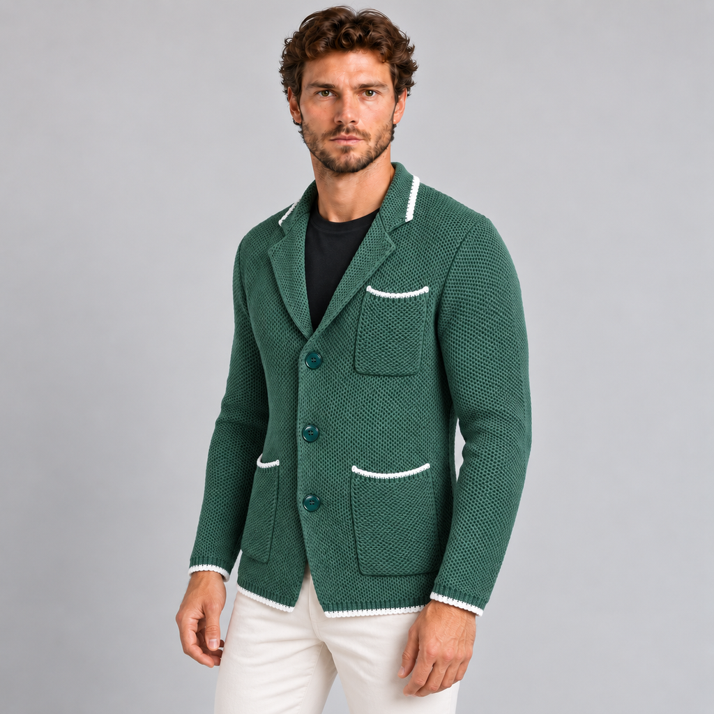 MEN'S 100% COTTON HONEYCOMB KNIT DOUBLE-BREASTED SARTORIAL CARDIGAN 100% MADE IN ITALY