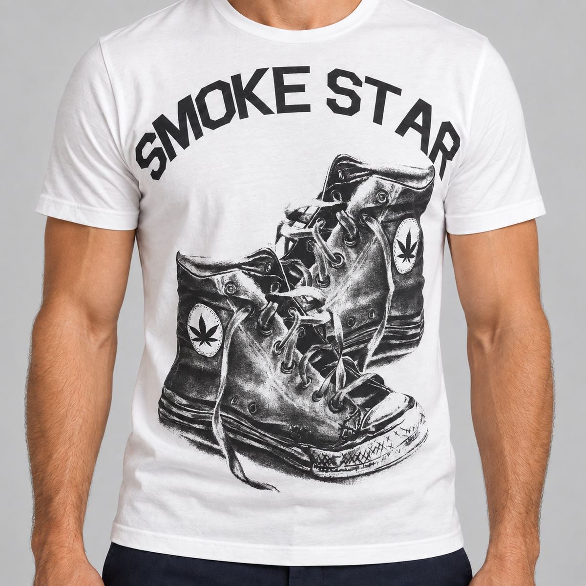 HERREN-T-SHIRT MIT SCHUH-PRINT KURZARM-SHIRT 100% BAUMWOLLE MADE IN ITALY