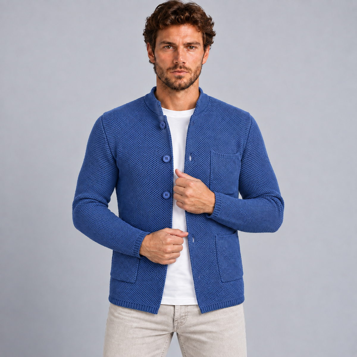 CARDIGAN UOMO COTONE CON COLLETTO COREANO 100% MADE IN ITALY