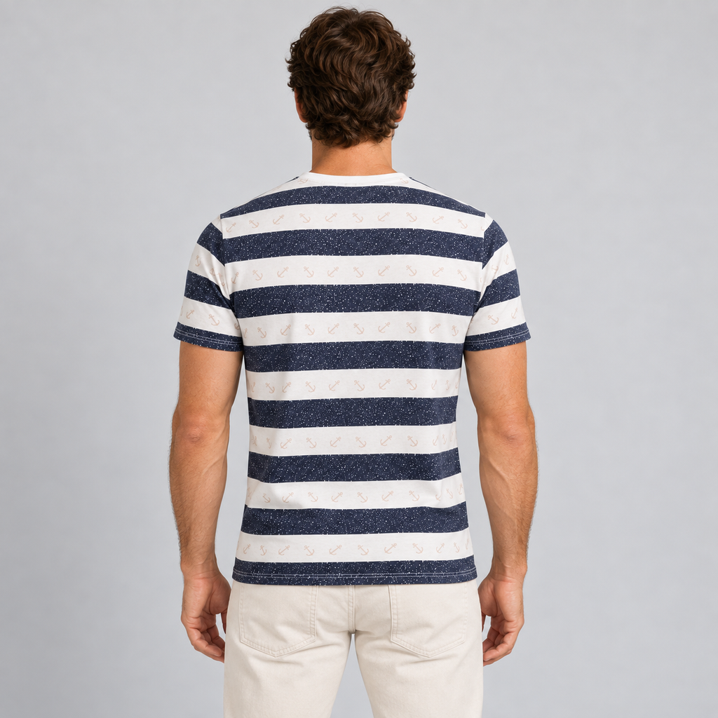 MEN'S ANCHOR PRINT T-SHIRT SHORT SLEEVE TEE 100% COTTON MADE IN ITALY