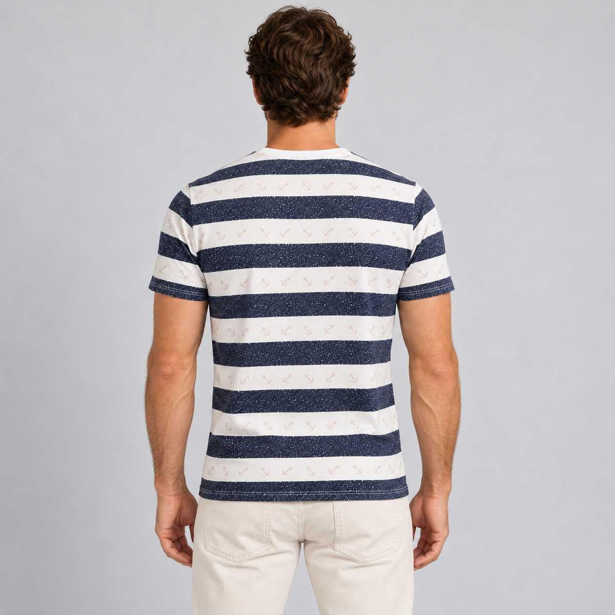 MEN'S ANCHOR PRINT T-SHIRT SHORT SLEEVE TEE 100% COTTON MADE IN ITALY
