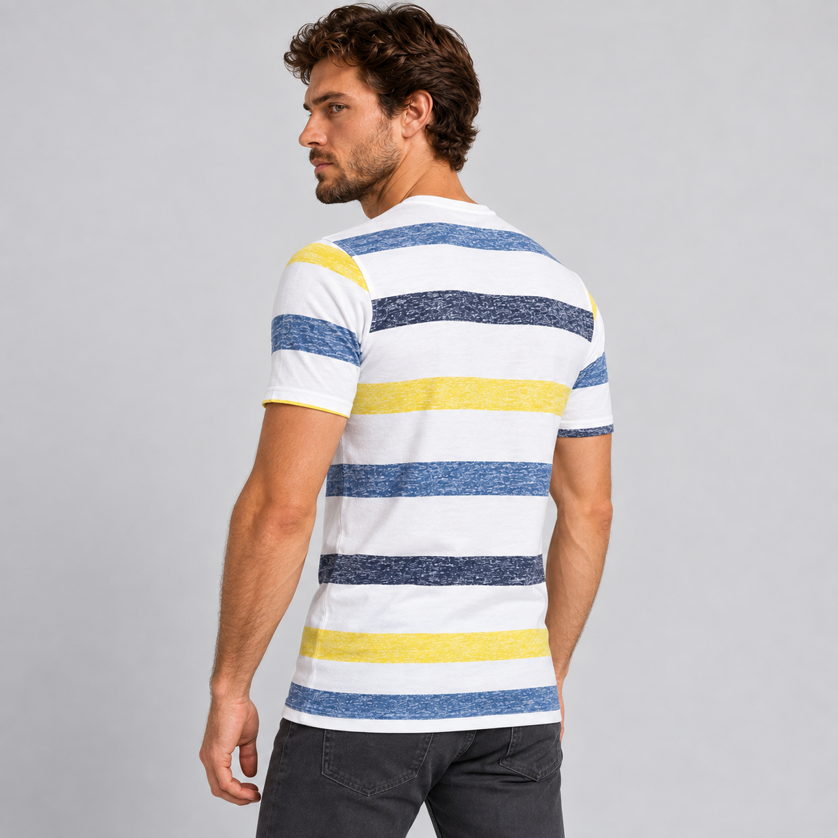 HERREN-T-SHIRT KURZARM MIT STREIFENDRUCK 100% BAUMWOLLE MADE IN ITALY
