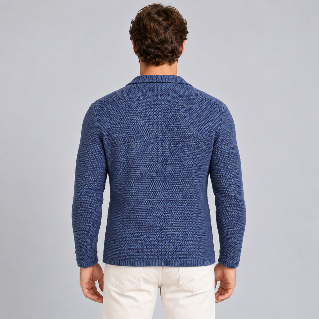 MEN'S COTTON HONEYCOMB KNIT CARDIGAN JACKET MADE IN ITALY