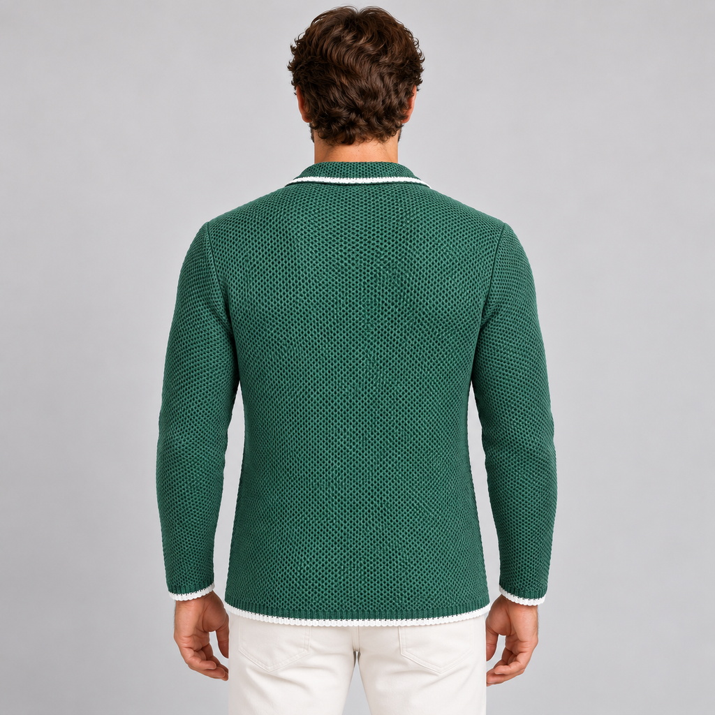 MEN'S 100% COTTON HONEYCOMB KNIT DOUBLE-BREASTED SARTORIAL CARDIGAN 100% MADE IN ITALY