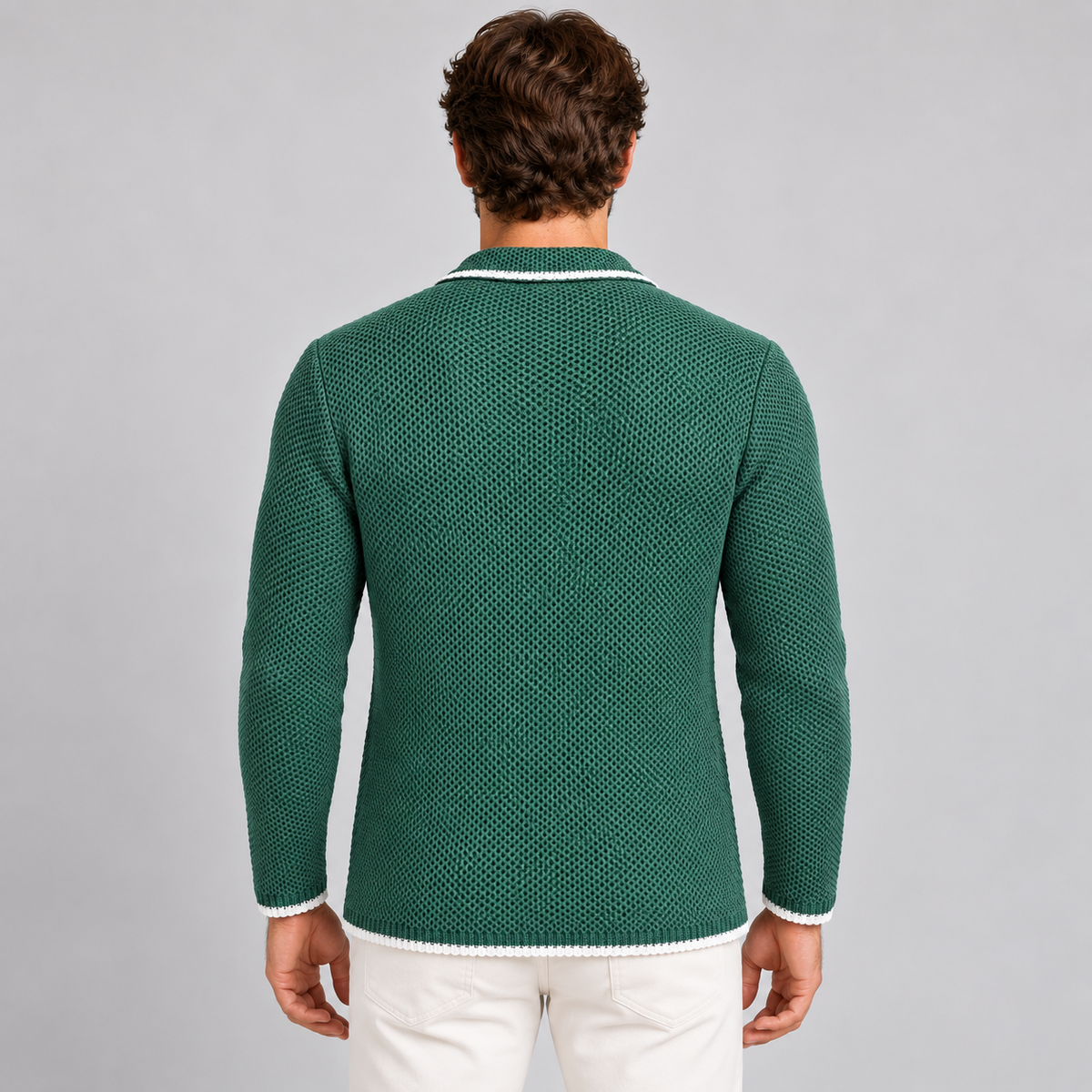 HERREN-CARDIGAN, 100 % BAUMWOLLE, WABENWABEN, ZWEIREIHIG, SCHNEIDER, 100 % HERGESTELLT IN ITALIEN