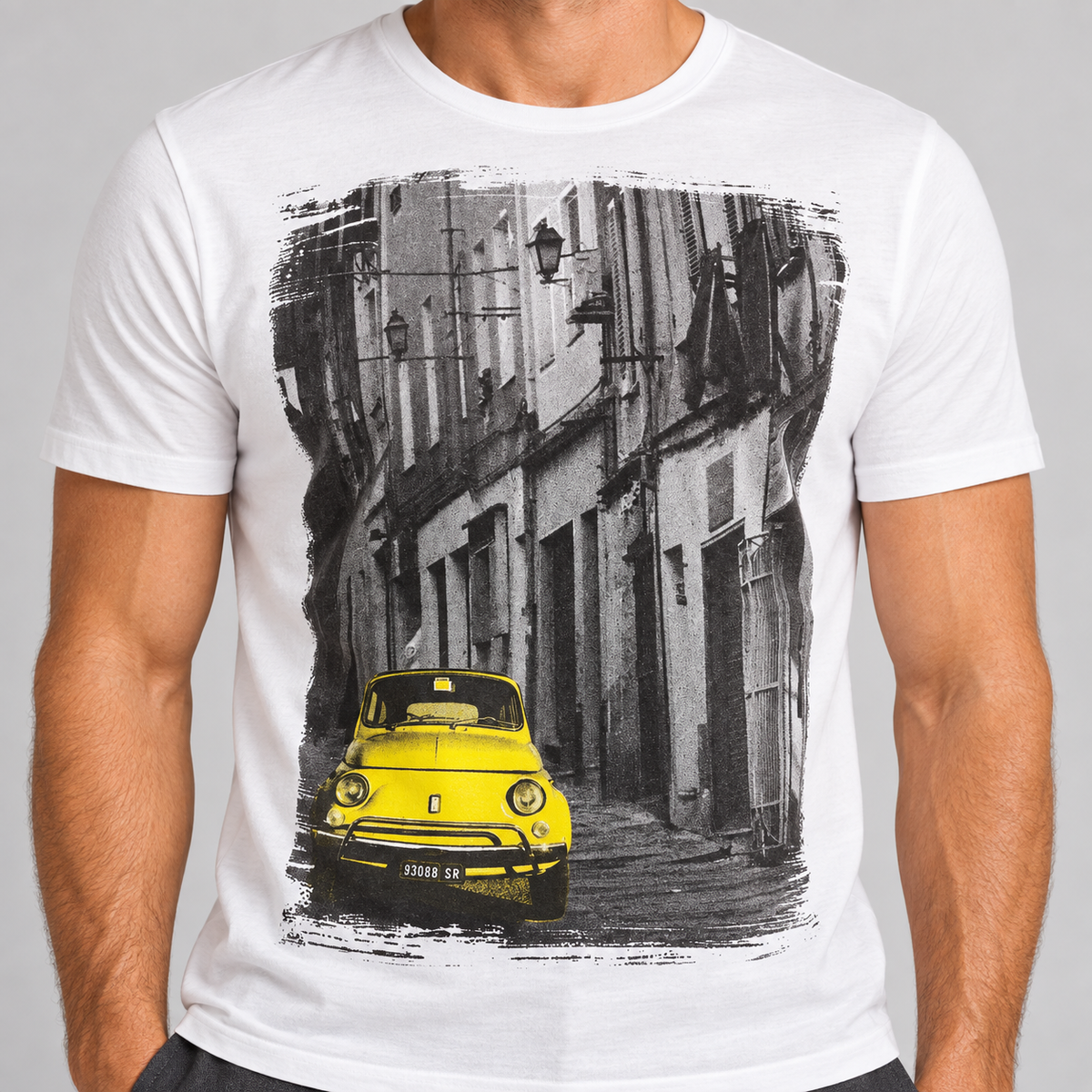 HERREN-T-SHIRT MIT 500-DRUCK KURZARM-SHIRT 100% BAUMWOLLE MADE IN ITALY