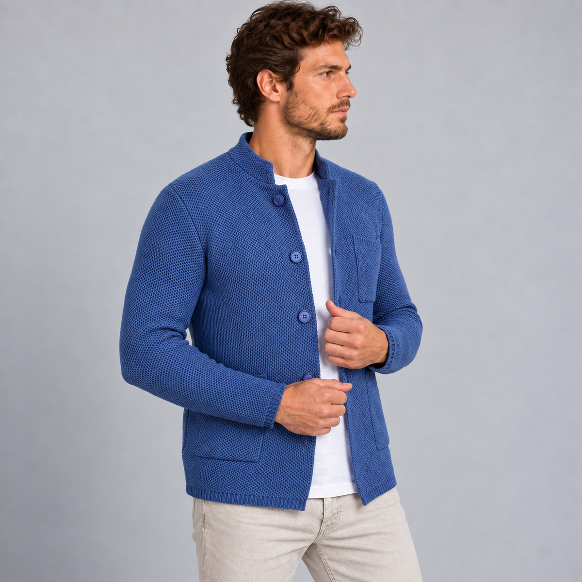 CARDIGAN UOMO COTONE CON COLLETTO COREANO 100% MADE IN ITALY