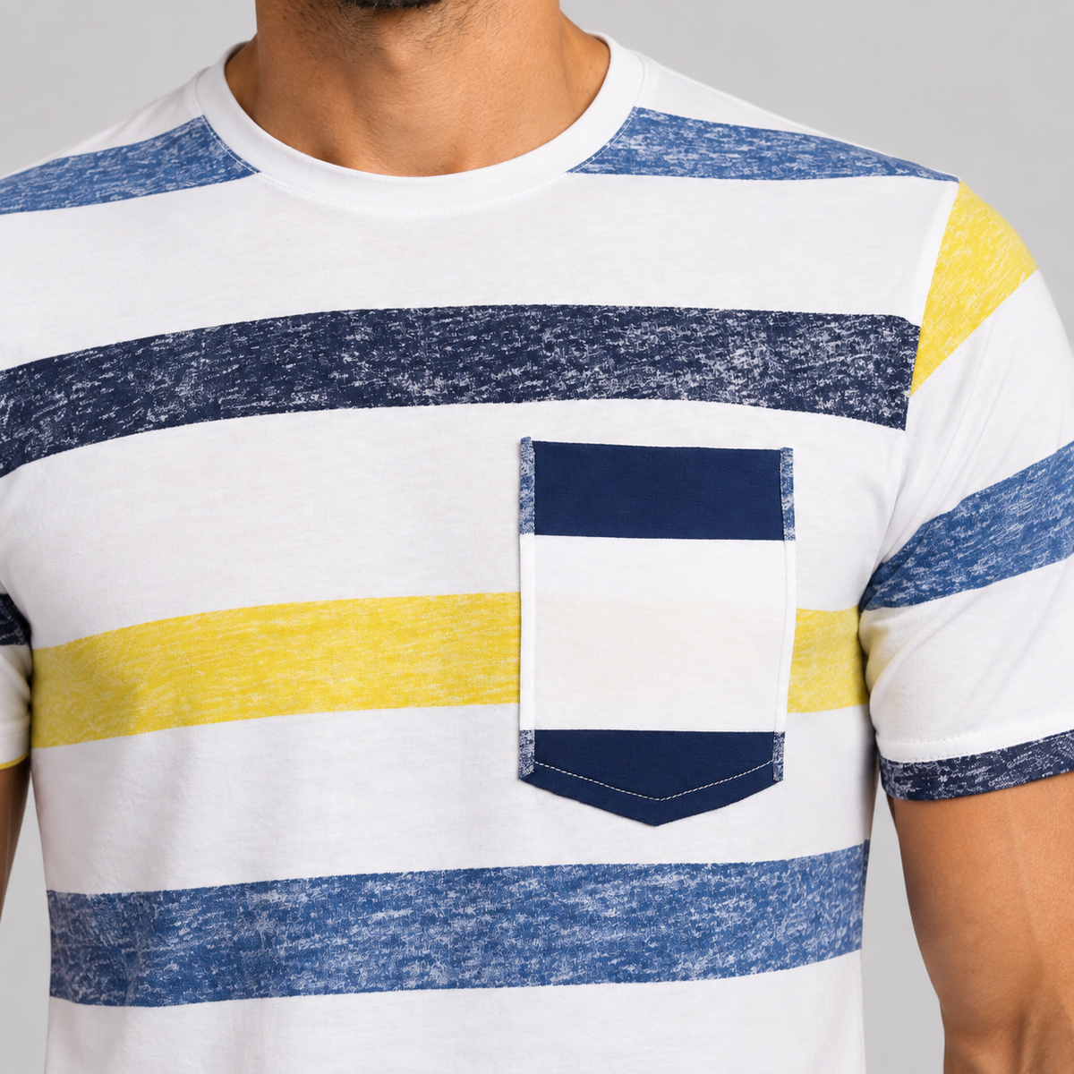 HERREN-T-SHIRT KURZARM MIT STREIFENDRUCK 100% BAUMWOLLE MADE IN ITALY