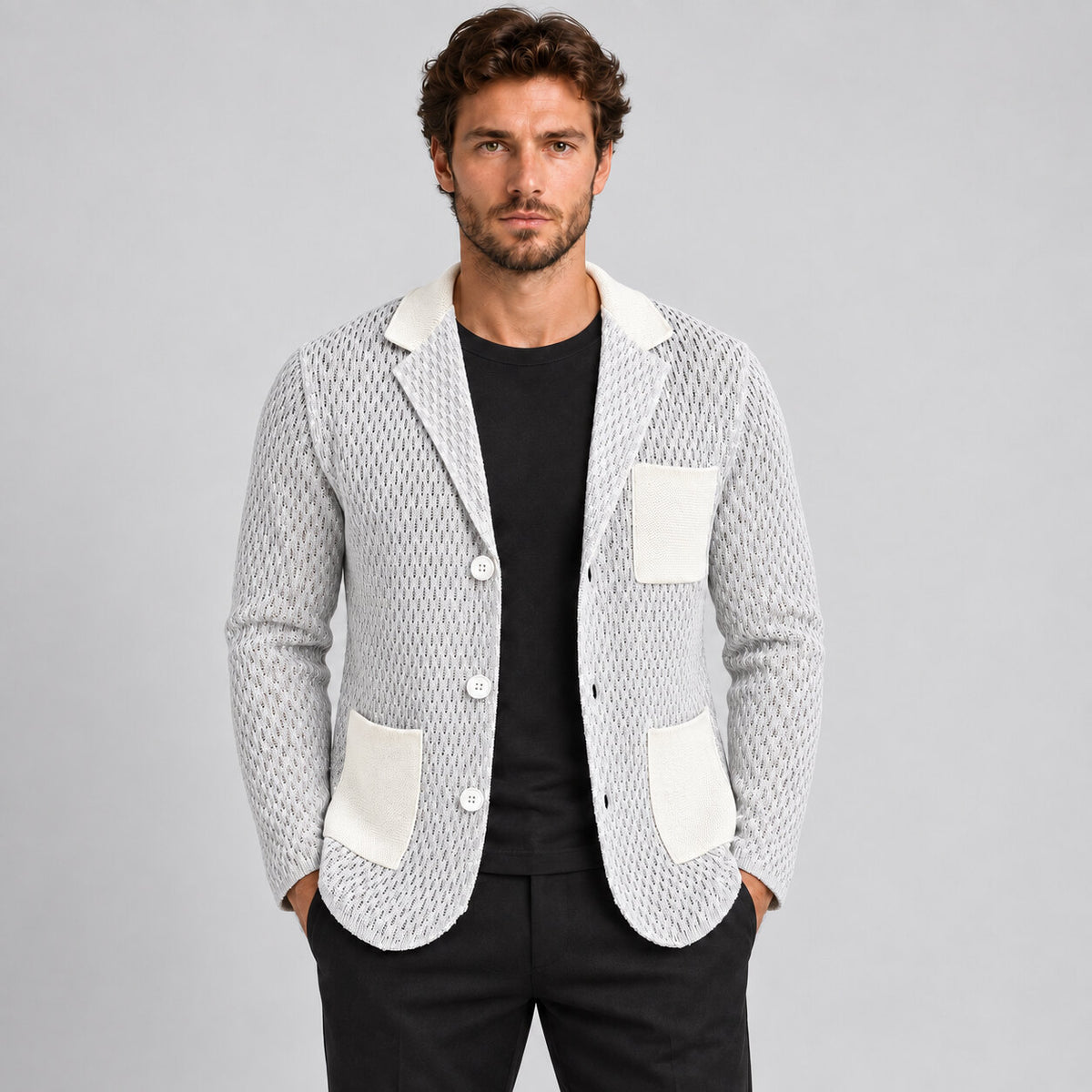 MEN'S COTTON CARDIGAN JACKET CASUAL KNITWEAR 100% MADE IN ITALY SLIM FIT
