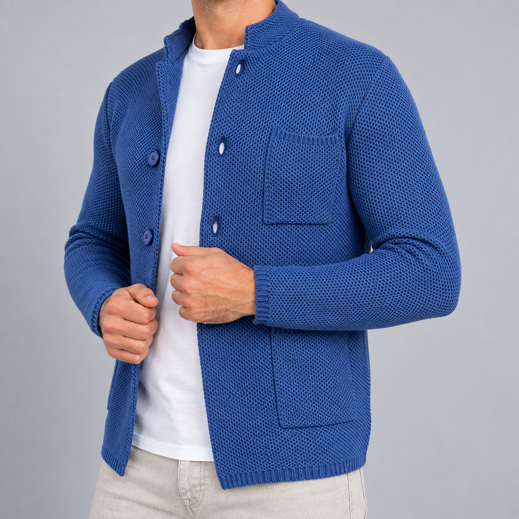 CARDIGAN UOMO COTONE CON COLLETTO COREANO 100% MADE IN ITALY