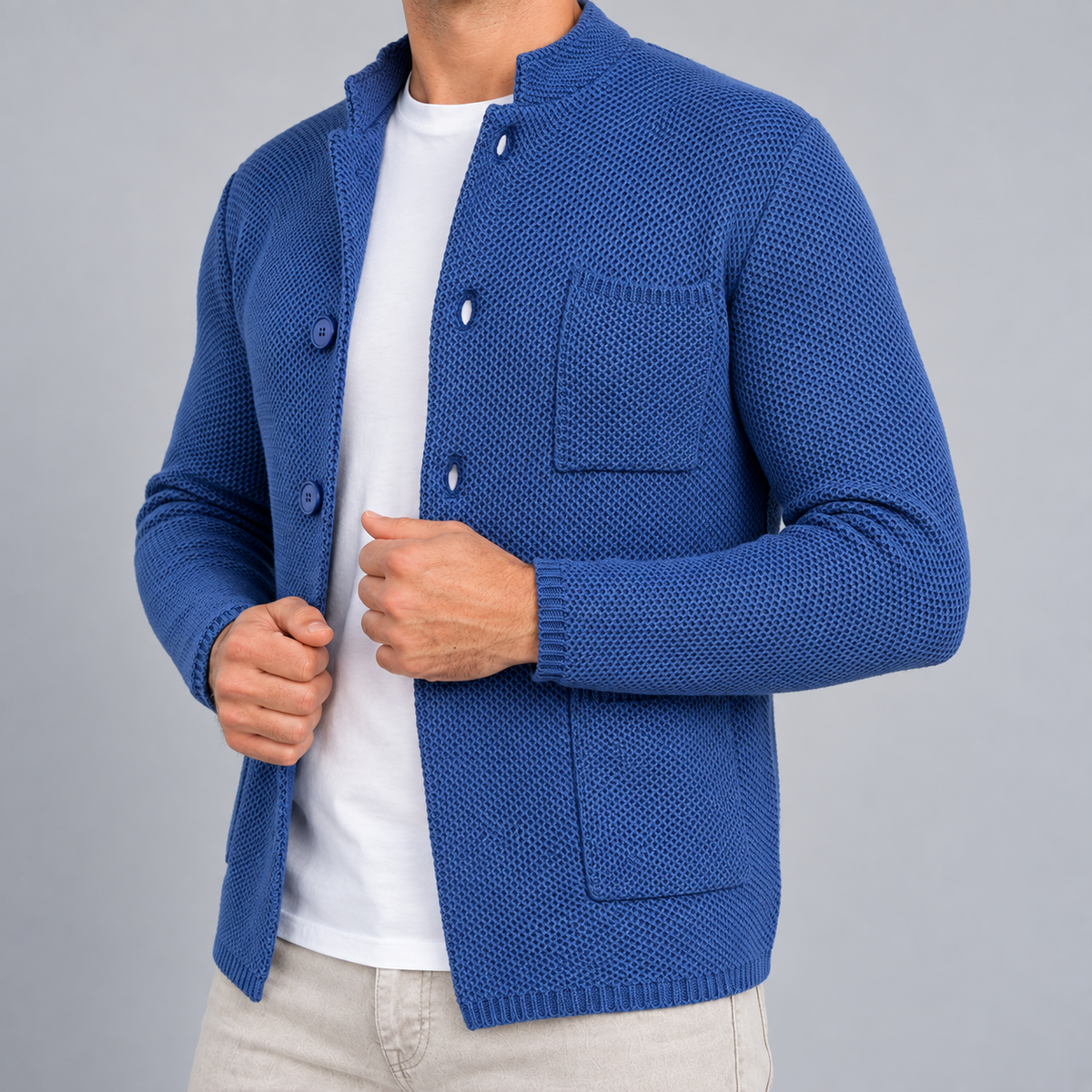 CARDIGAN UOMO COTONE CON COLLETTO COREANO 100% MADE IN ITALY