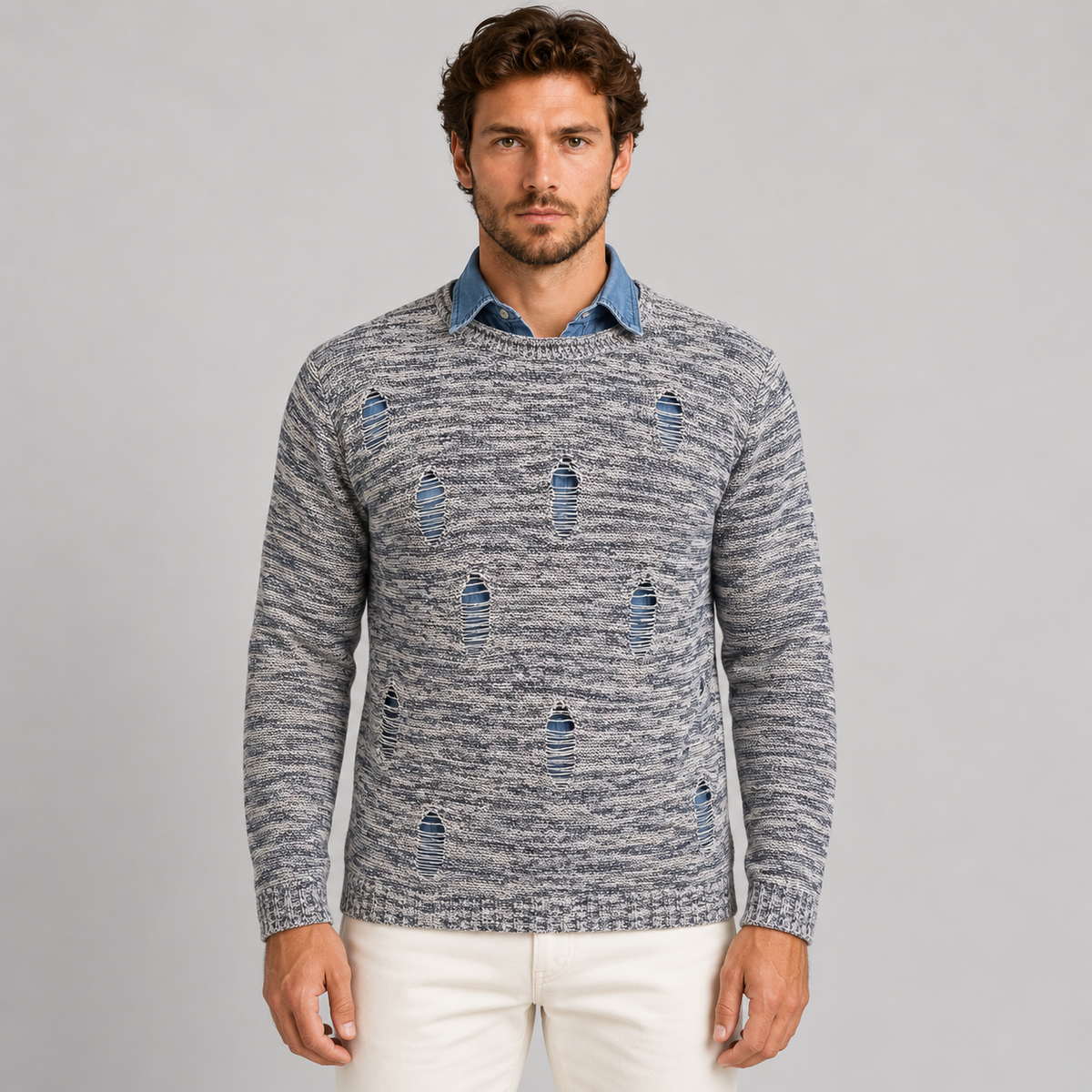 Maglia da uomo in cotone, effetto smagliato, manica lunga — Pasquale Jimmy — foto 6