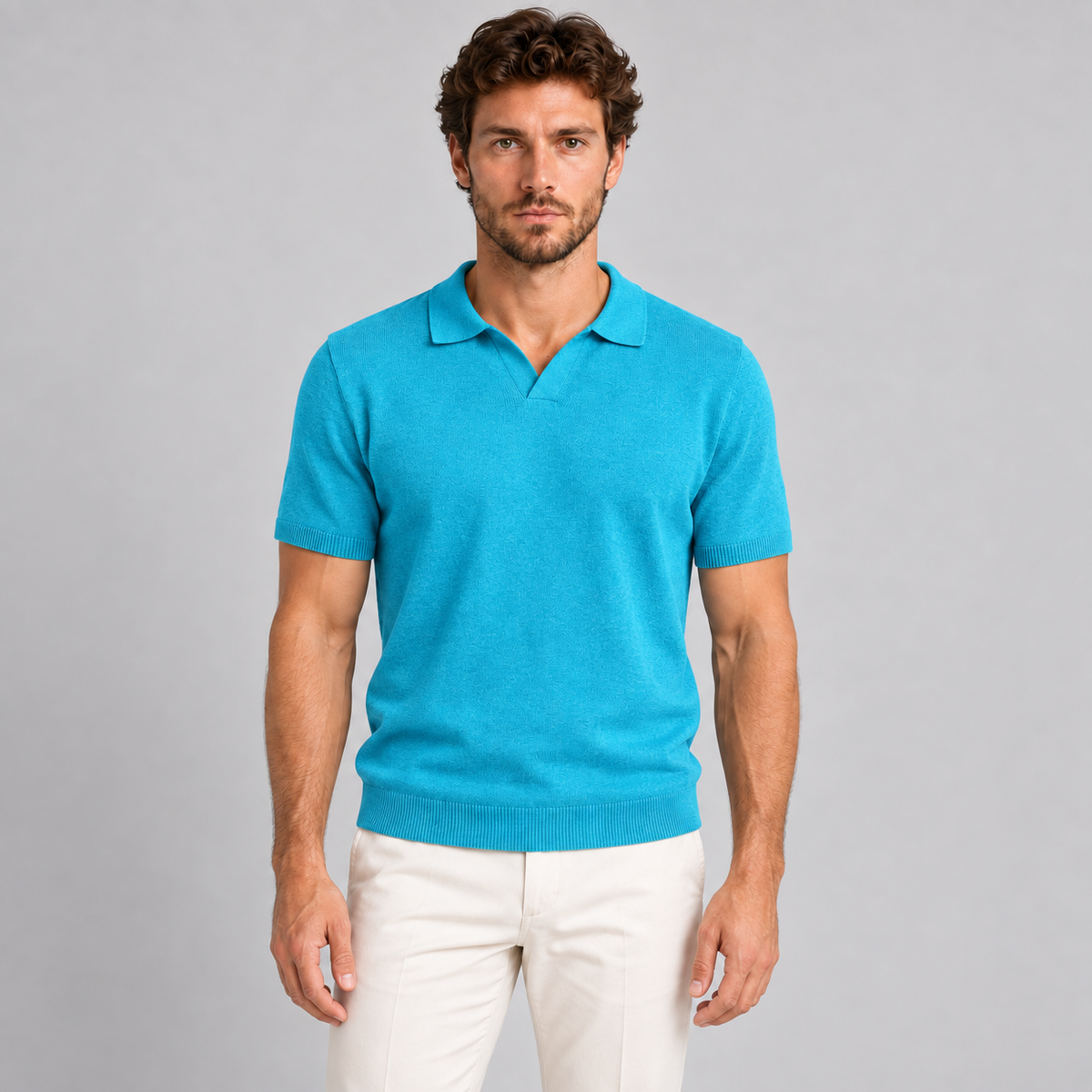 MEN'S COTTON POLO SHIRT SHORT SLEEVE T-SHIRT JERSEY KNIT MADE IN ITALY