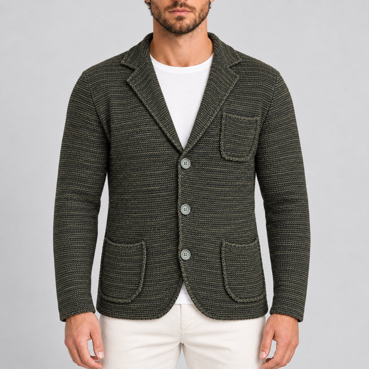 CARDIGAN UOMO LAVORATO A MAGLIA GIACCA MISTO LANA  SLIM FIT MADE IN ITALY
