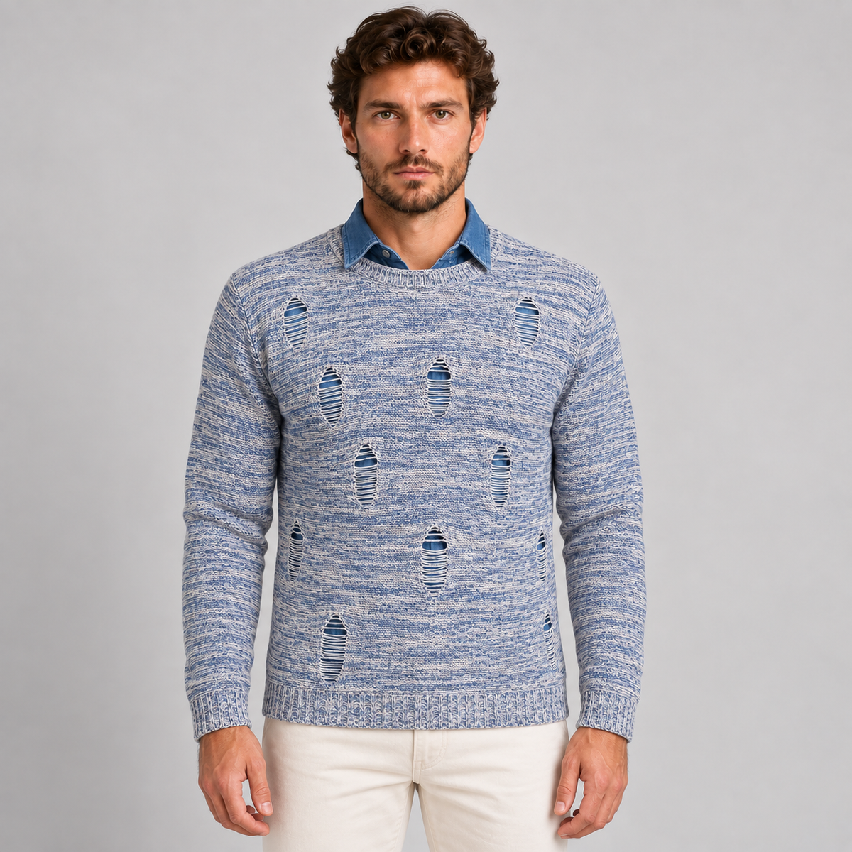 Maglia da uomo in cotone, effetto smagliato, manica lunga — Pasquale Jimmy — foto 7